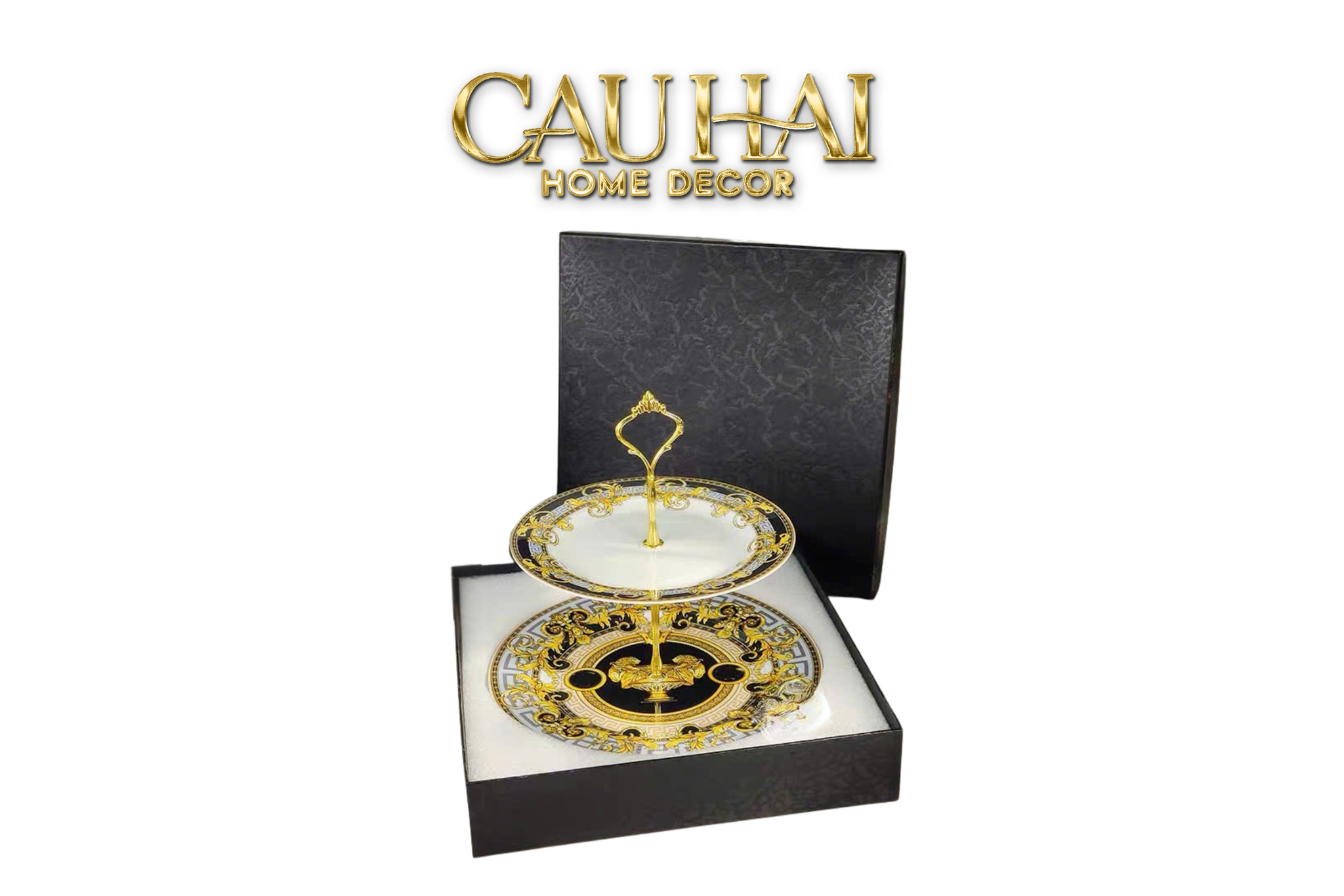 HOME COUTURE - ĐĨA 2 TẦNG BLACK BAROQUE PRESTIGE GALA VER.S ÉTAGÈRE - CẬU HAI HOME DECOR