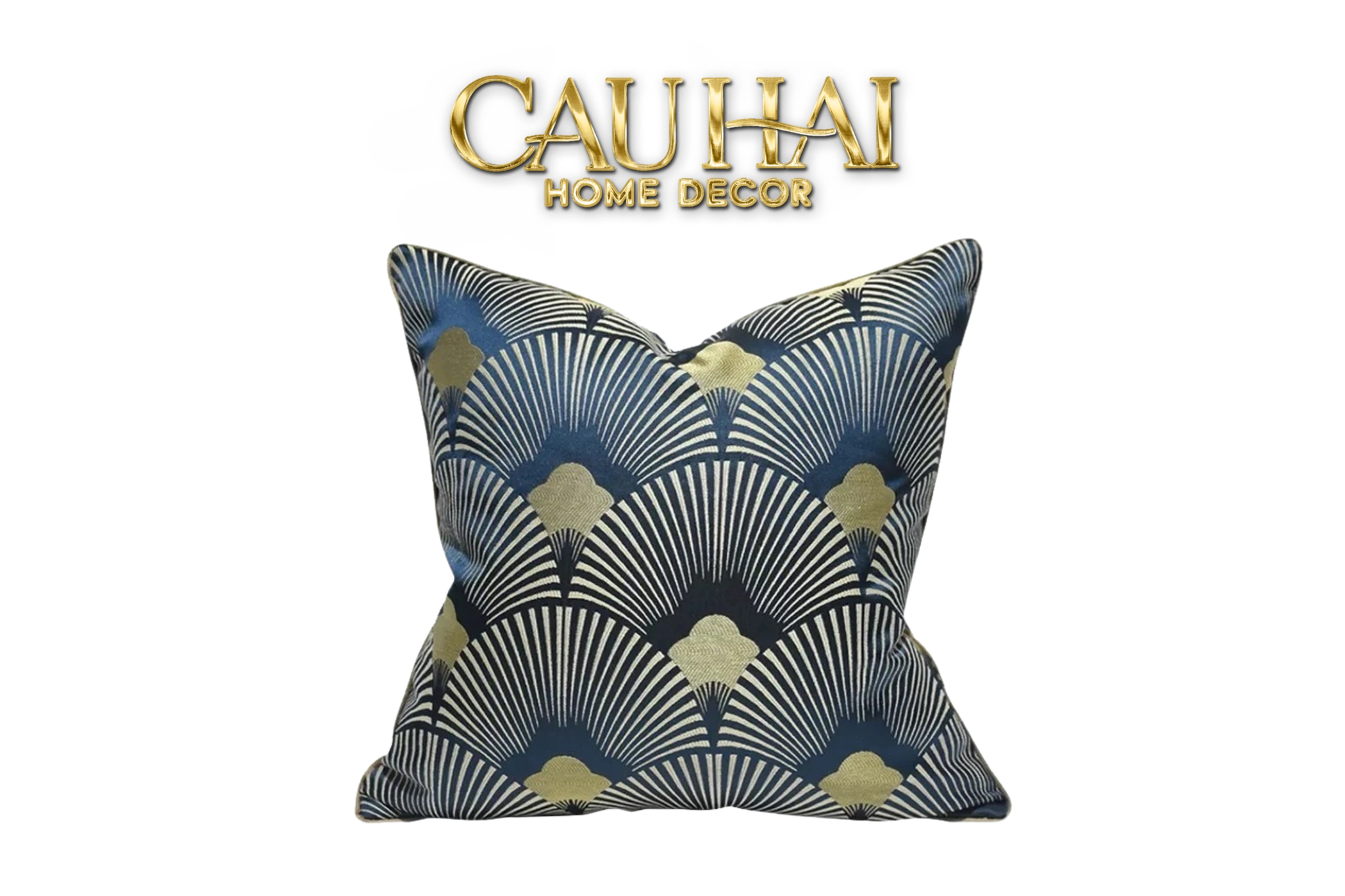 VỎ GỐI JACQUARD ST PATRICK BLUE D'Or ART DÉCO FAN 45 - CẬU HAI HOME DECOR