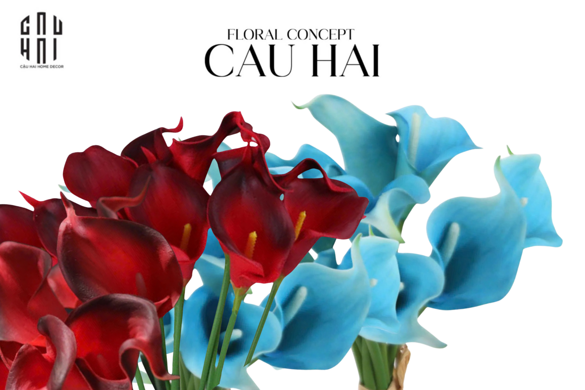 SET 5 CÀNH CALLA LILY FLAME / SKY BLUE - CẬU HAI HOME DECOR