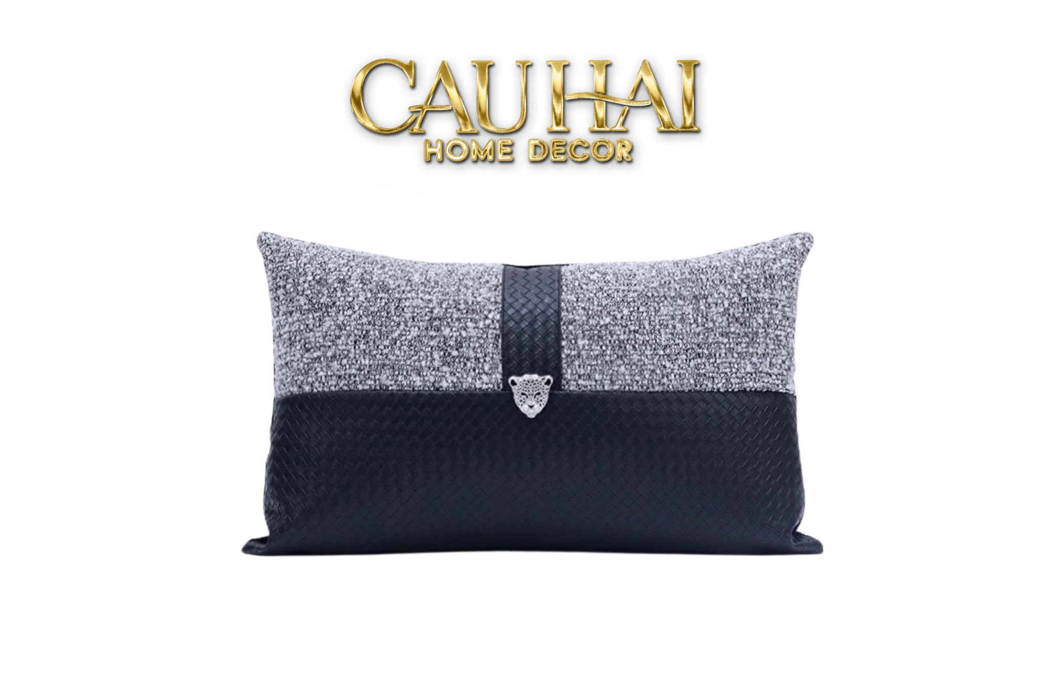 GỐI TWEED LEATHER MIDNIGHT SENTINEL PANTHER 30X50 - CẬU HAI HOME DECOR