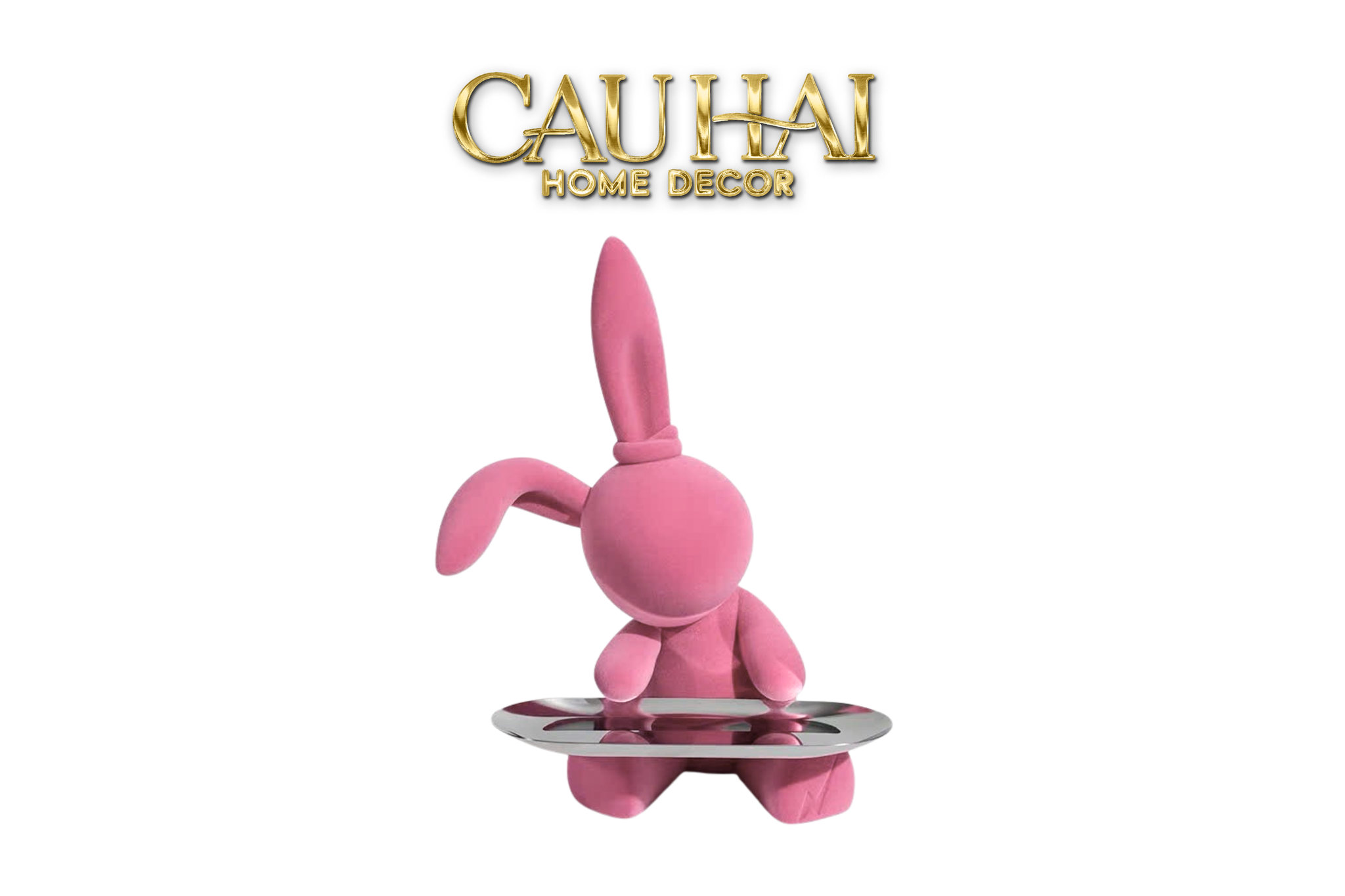 FÊTES COUTURE - TƯỢNG THỎ NHUNG - FIGURINE LAPIN PINK VELOUR MAISON H30 - CẬU HAI HOME DECOR