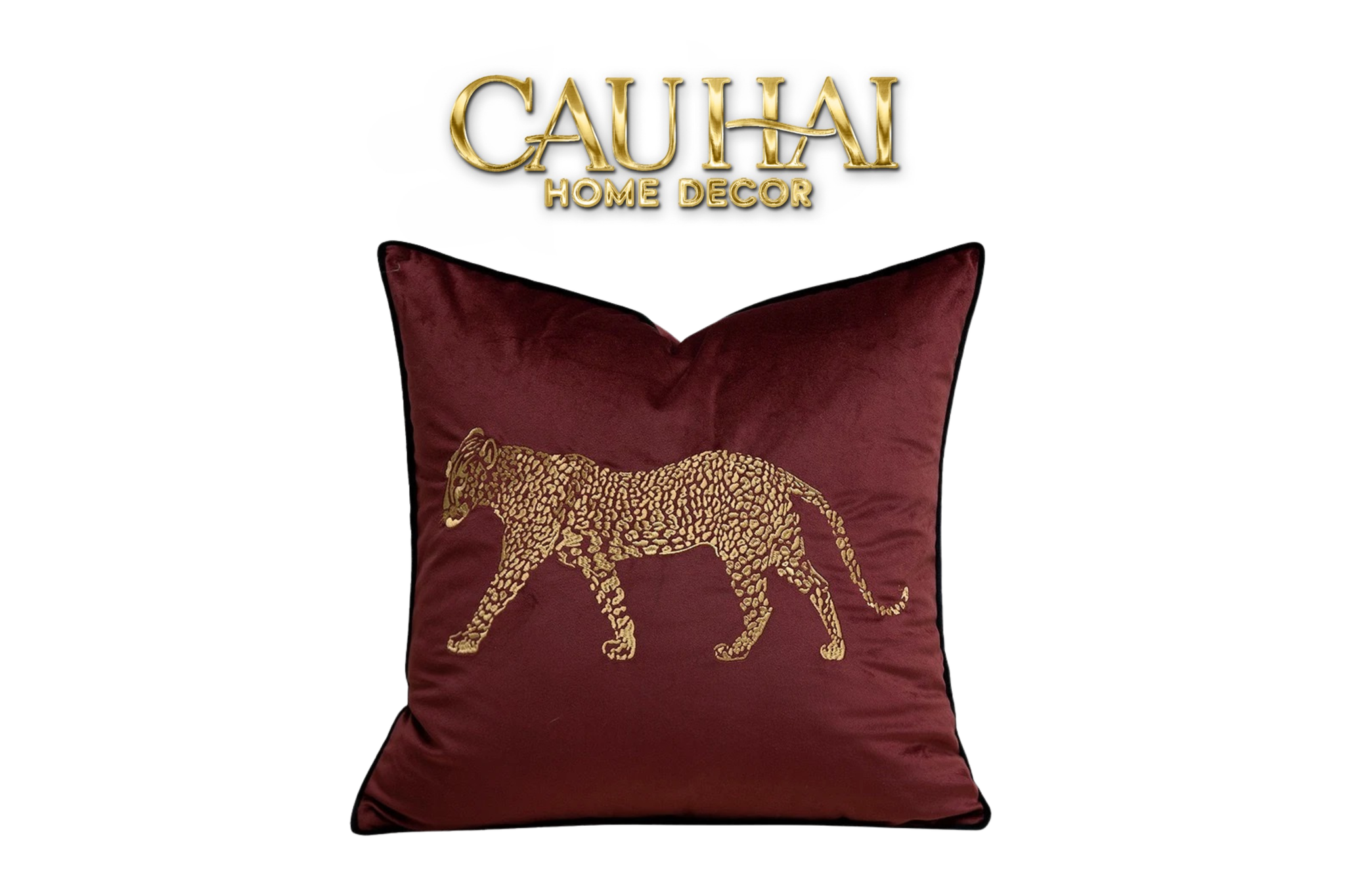 VỎ GỐI NHUNG BURGUNDY LA PANTHÈRE CRAMOISIE ÉCARTIER 45 - CẬU HAI HOME DECOR