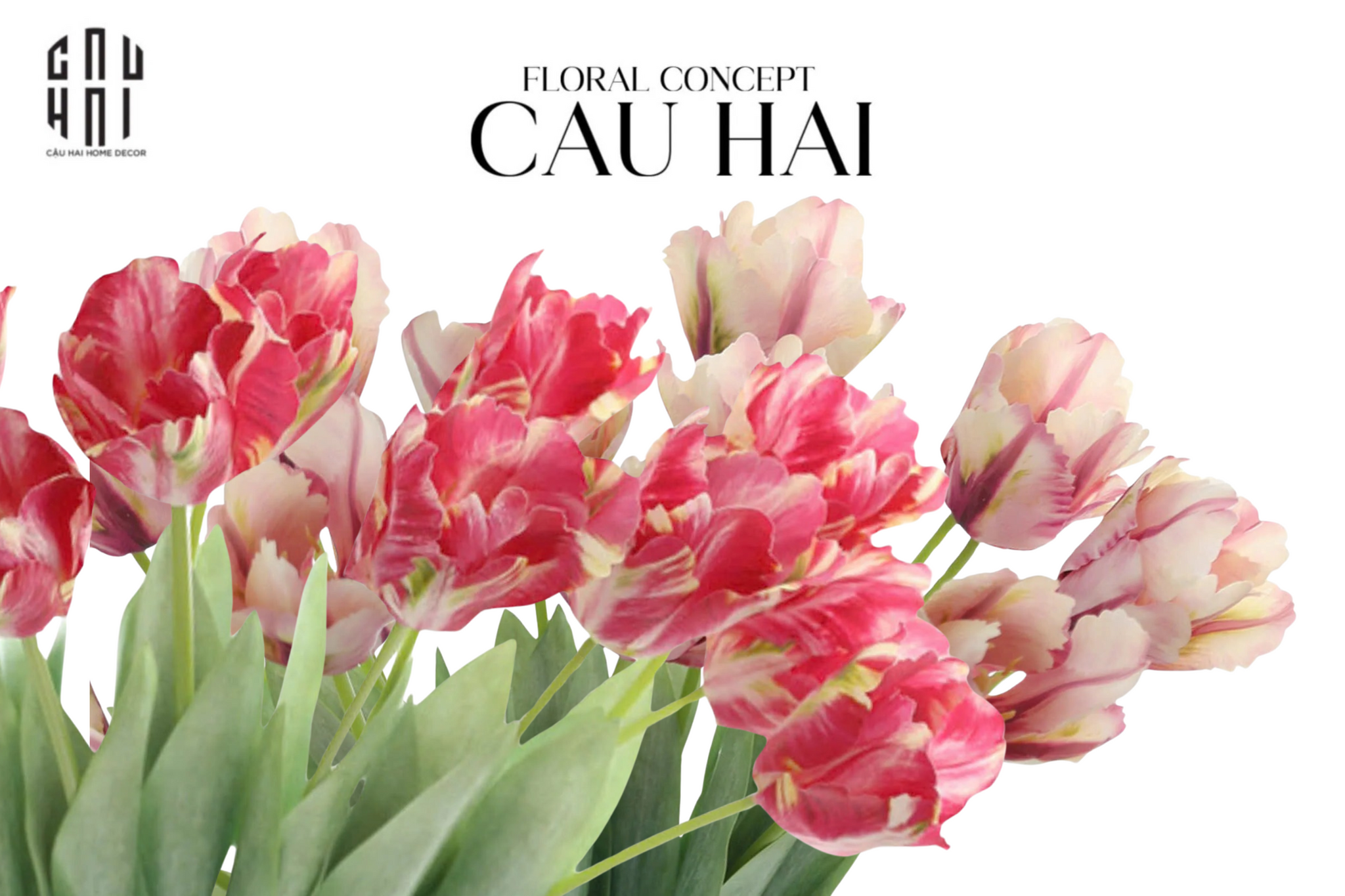 SET 2 CÀNH HOA PARROT TULIP POWDER PINK / FUCHSIA - CẬU HAI HOME DECOR