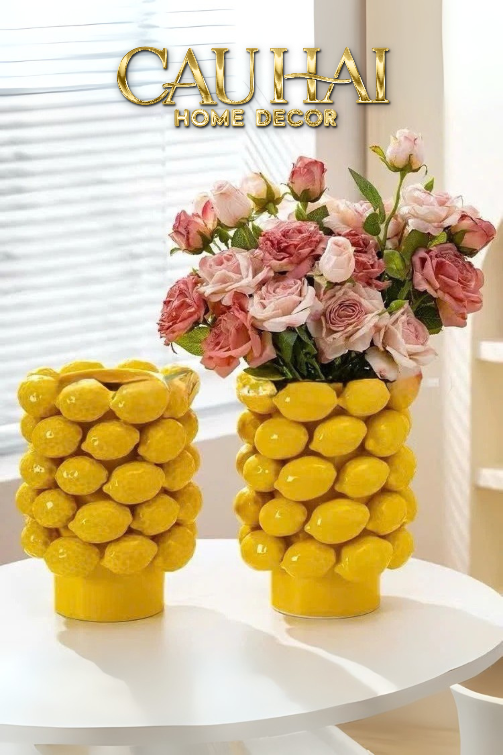 HOME COUTURE - BÌNH HOA CERAMIC CITRON - ÉCLAT JAUNE H25 - CẬU HAI HOME DECOR