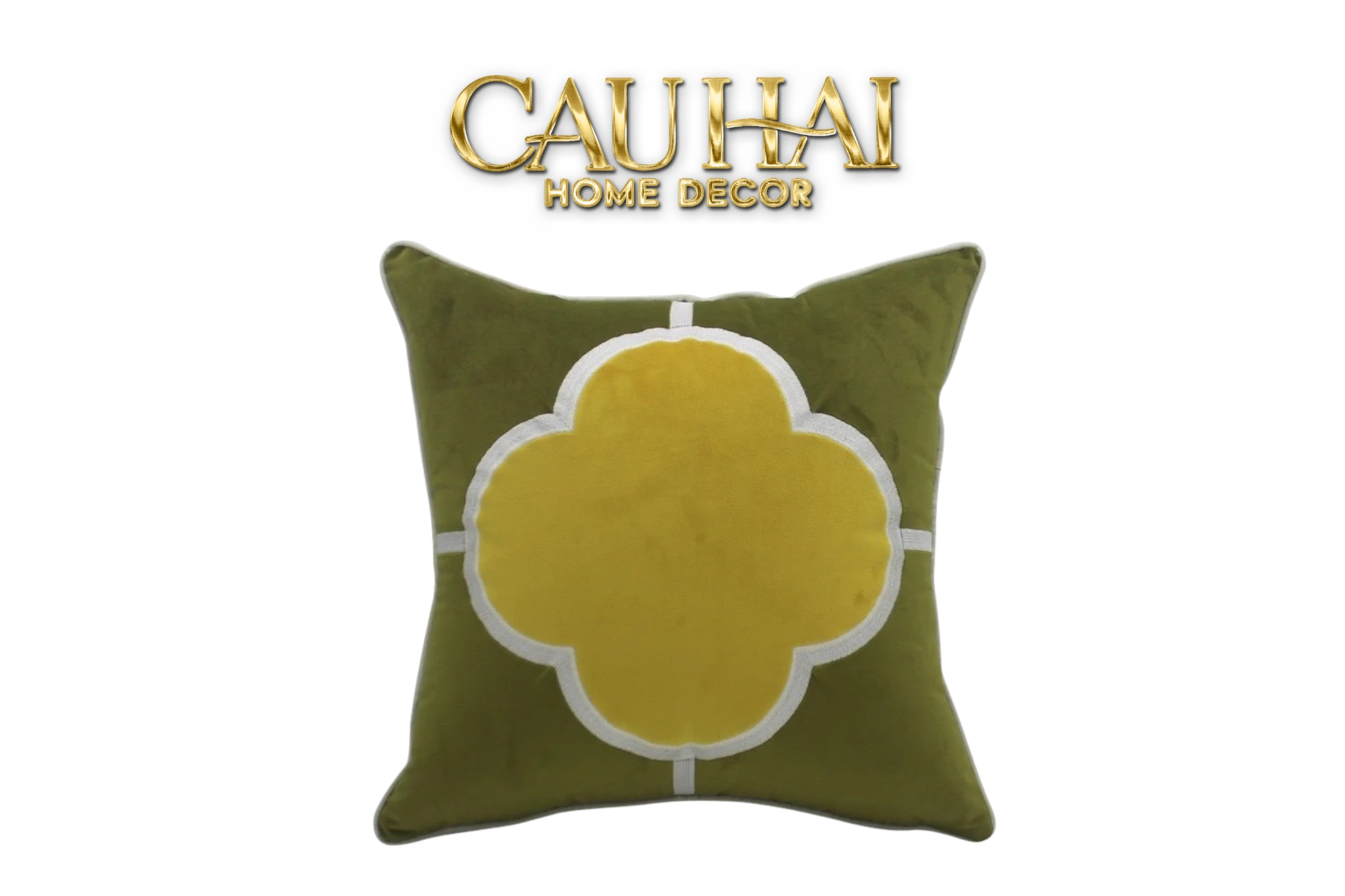 VỎ GỐI NHUNG OLIVE QUATREFOIL 45 - CẬU HAI HOME DECOR