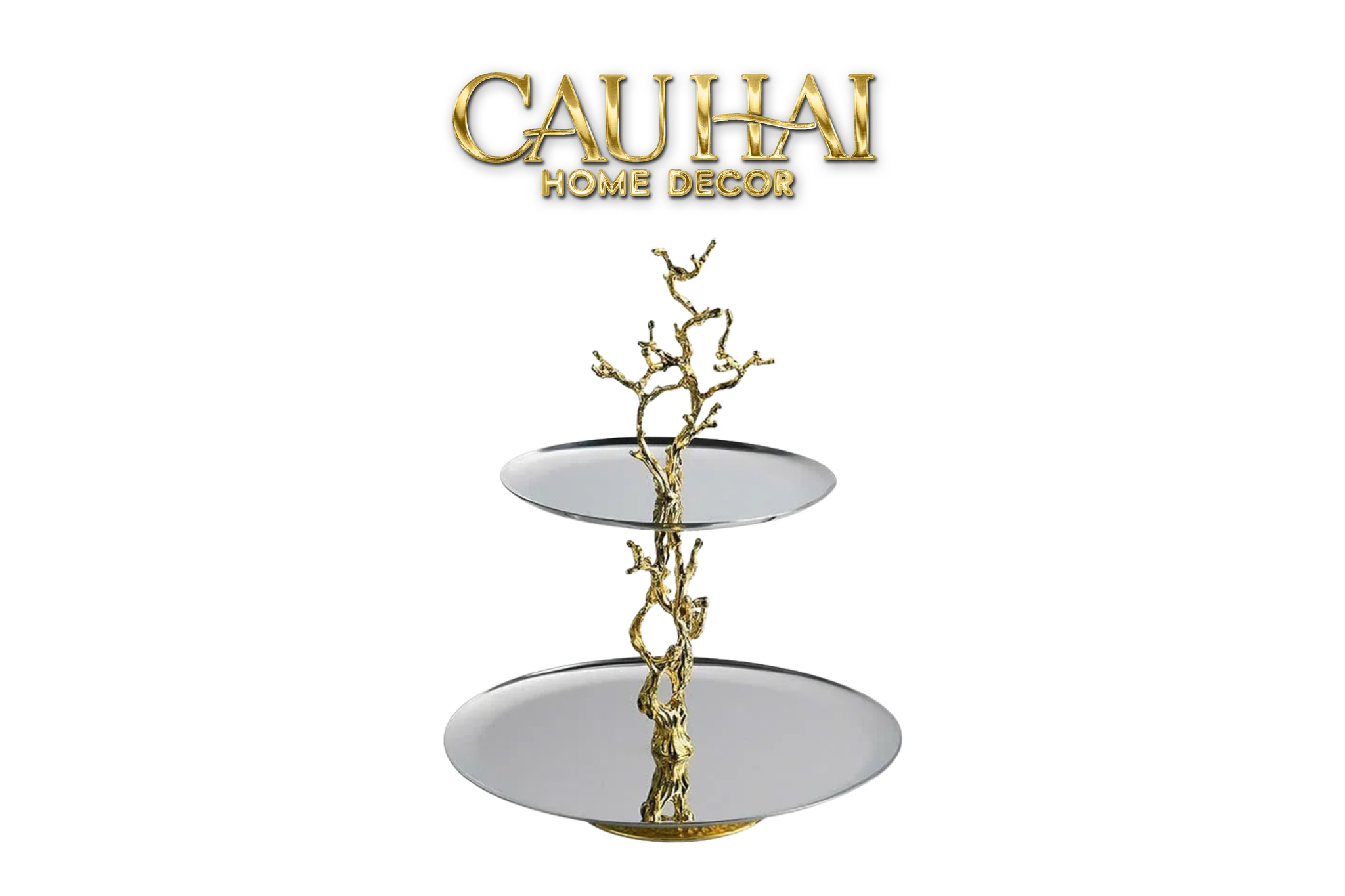 Home Couture - Đĩa 2 Tầng Platinum Elysian Branch Étagère-CẬU HAI HOME DECOR