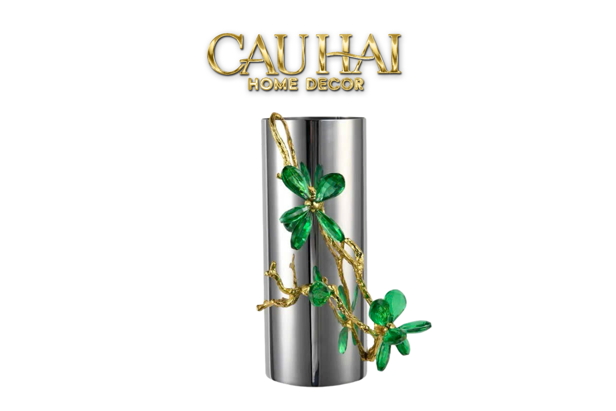 HOME COUTURE - BÌNH HOA PLATIUM MÉTALLIQUE BRANCHE ÉMERAUDE - CẬU HAI HOME DECOR