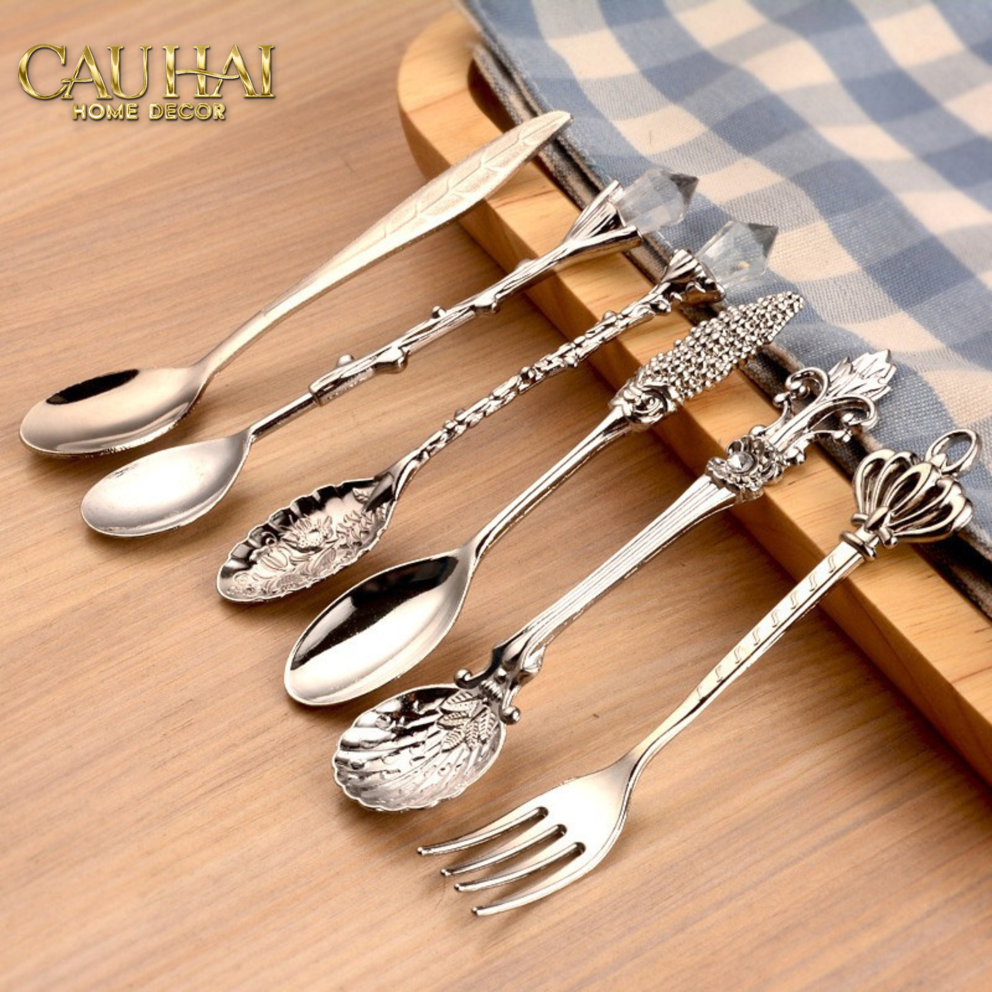 SET MUỖNG COFFEE SPOON SILVER ANTIQUE 6 CÁI - CẬU HAI HOME DECOR