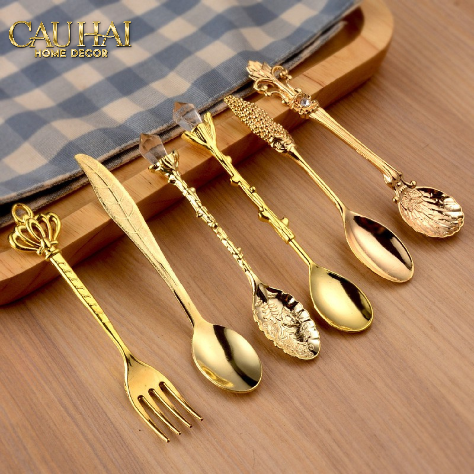 SET MUỖNG TRÁNG MIỆNG - GOLD COFFEE SPOON ANTIQUE 6 CÁI - CẬU HAI HOME DECOR