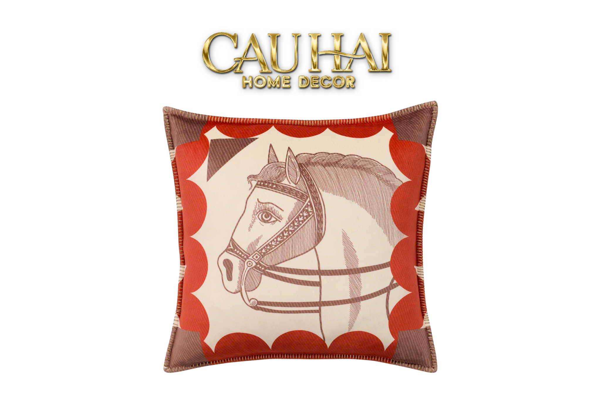 VỎ GỐI NHUNG COUSSIN ÉQUESTRE MÉDAILLON 45 - ROUGE FAUVE - CẬU HAI HOME DECOR