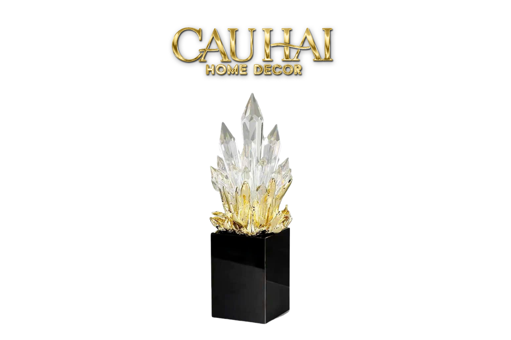 HOME COUTURE - TƯỢNG THẠCH ANH CÉLESTE CRYSTAL FLAME - OBSIDIAN BASE H30 - CẬU HAI HOME DECOR