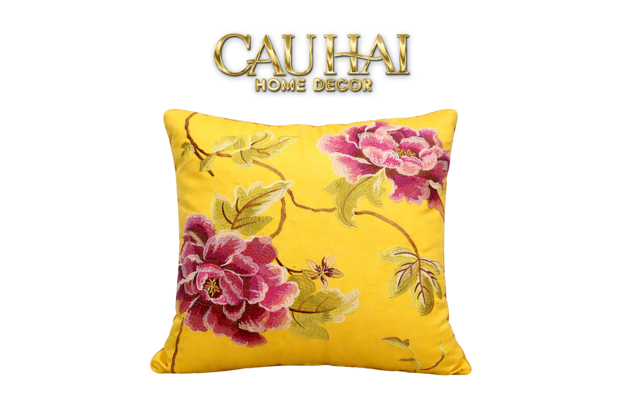 Tết Couture - Vỏ Gối Lụa Thêu Kim Vạn Mẫu Đơn 45