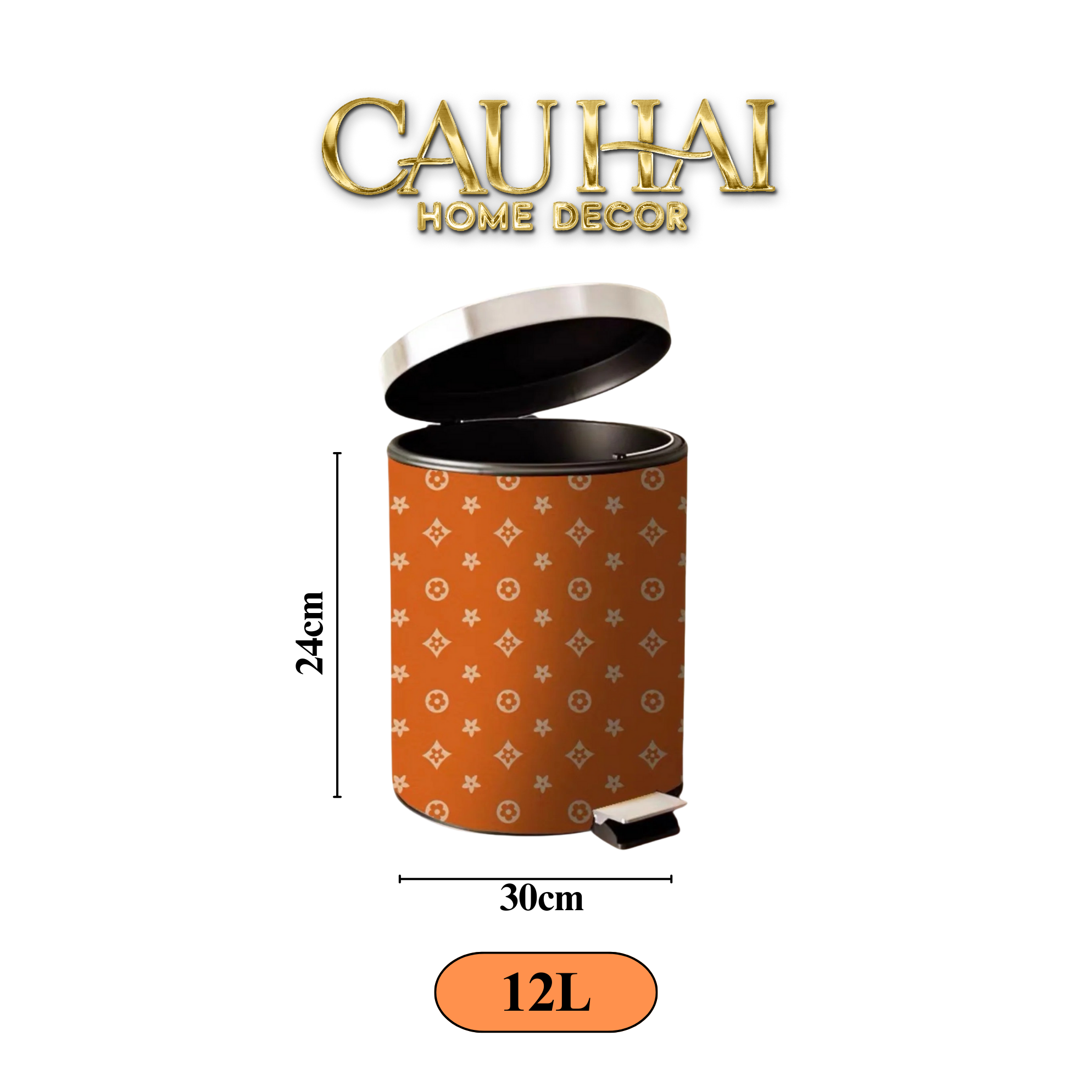 THÙNG RÁC LOUIS V CINNAMON MONO 12L - CẬU HAI HOME DECOR