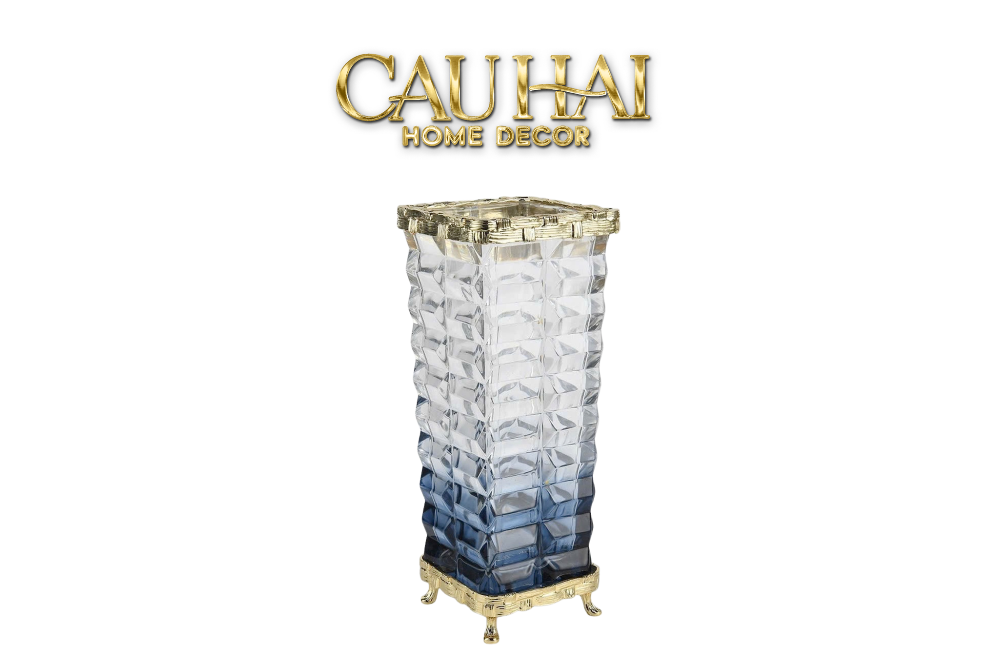 HOME COUTURE - BÌNH HOA PHA LÊ CRYSTAL AZURE OBELISK H32 - CẬU HAI HOME DECOR