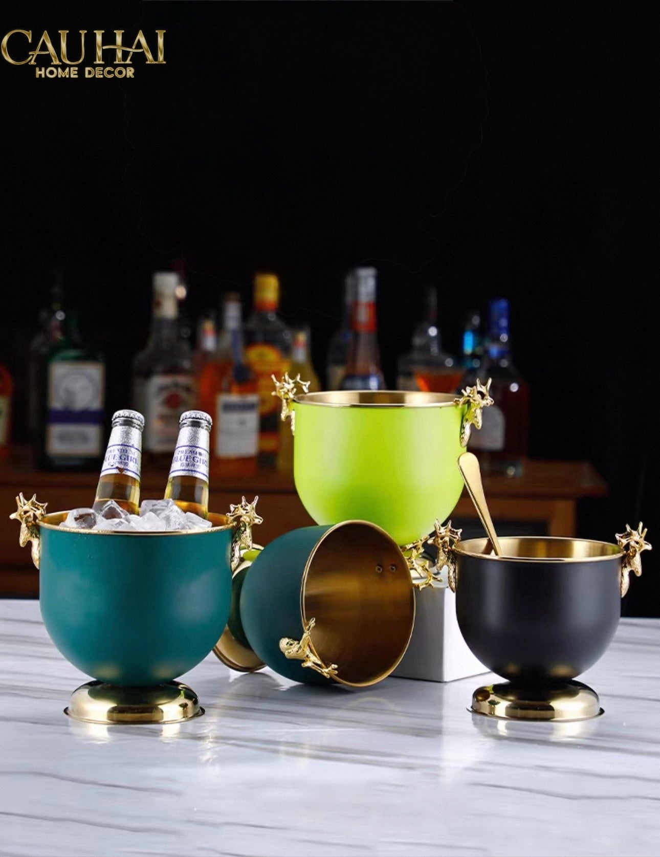 HOME COUTURE - XÔ ĐÁ AVOCADO GOLDEN ELK ICE BUCKET 2L - CẬU HAI HOME DECOR