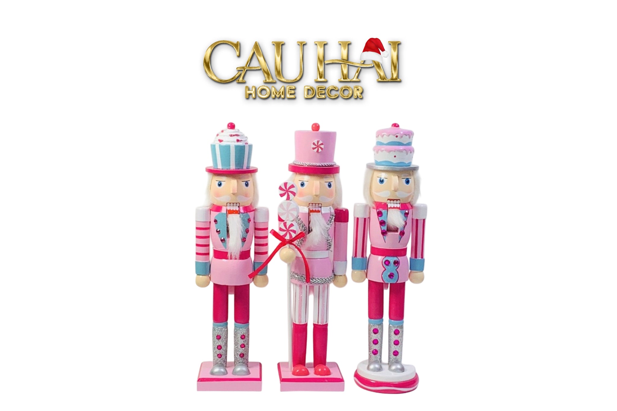 FÊTES COUTURE - SET 3 TƯỢNG NUTCRACKER COTTON CANDY PLUSH PINK 38CM - CẬU HAI HOME DECOR