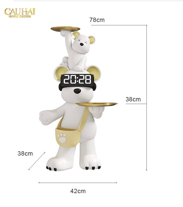 Tượng Gấu Trang Trí Kèm Khay & Đồng Hồ Milo Timekeeper H78