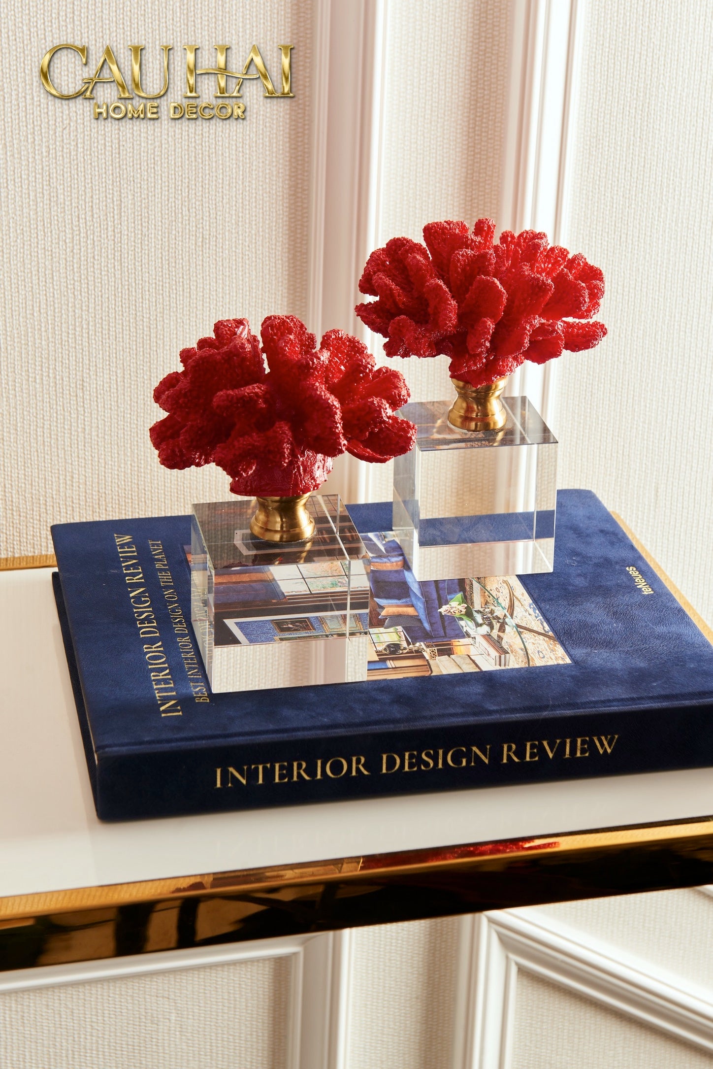 Maison Couture - Set 2 Tượng San Hô Lửa Đế Pha Lê Ashen Pyre Cristalleries Coral Sculptures
