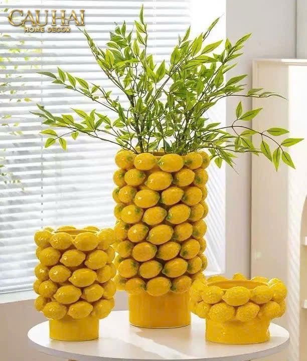 HOME COUTURE - BÌNH HOA CERAMIC CITRON - ÉCLAT JAUNE H25 - CẬU HAI HOME DECOR