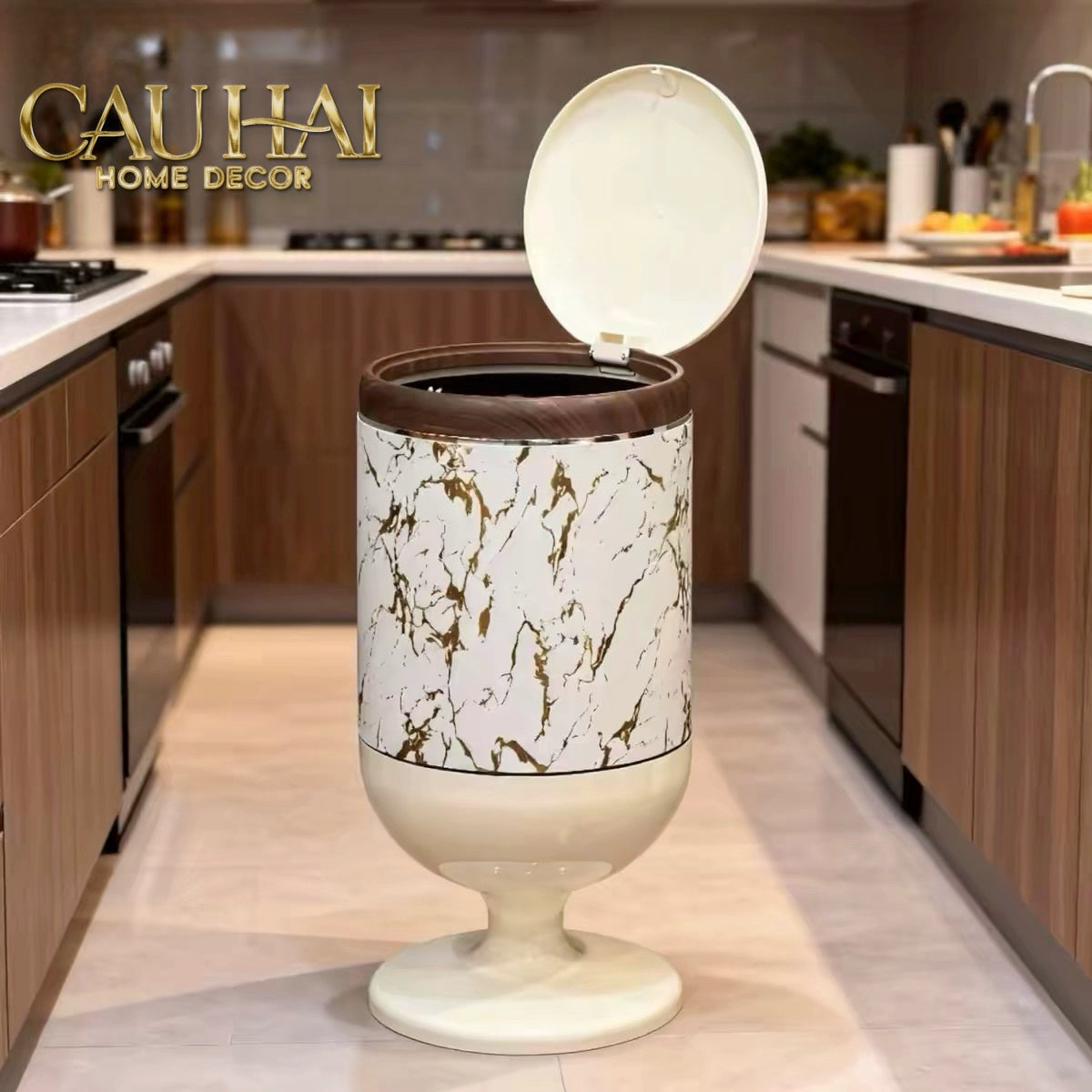 Thùng Rác Bọc Da Vân Đá Marble Pedestal Silencieux 20L
