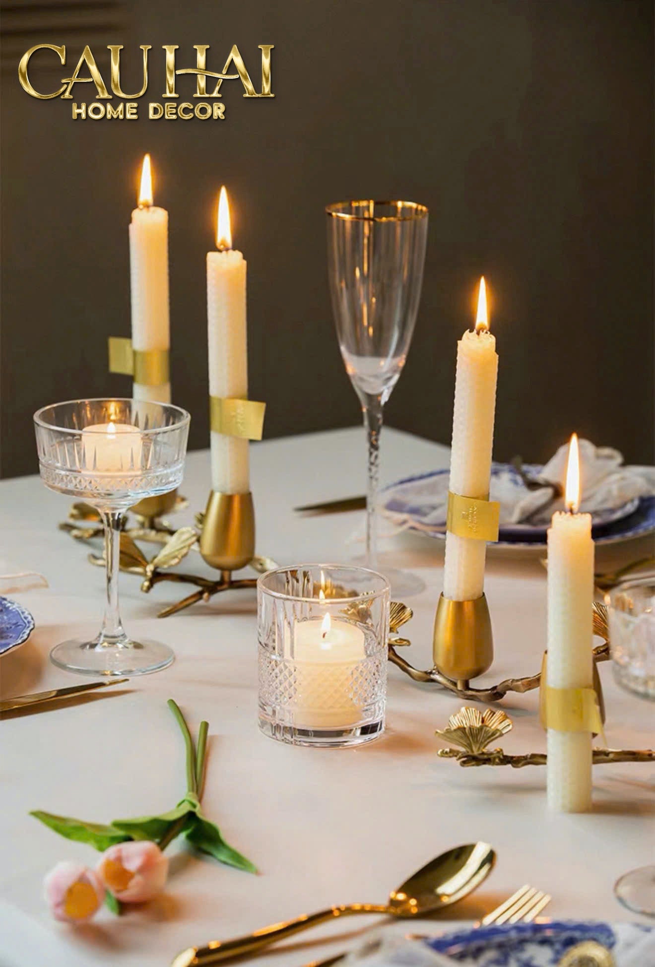 HOME COUTURE - ĐẾ NẾN ĐỒNG BRASSON BLOOM CANDLE CENTERPIECE D44 - CẬU HAI HOME DECOR