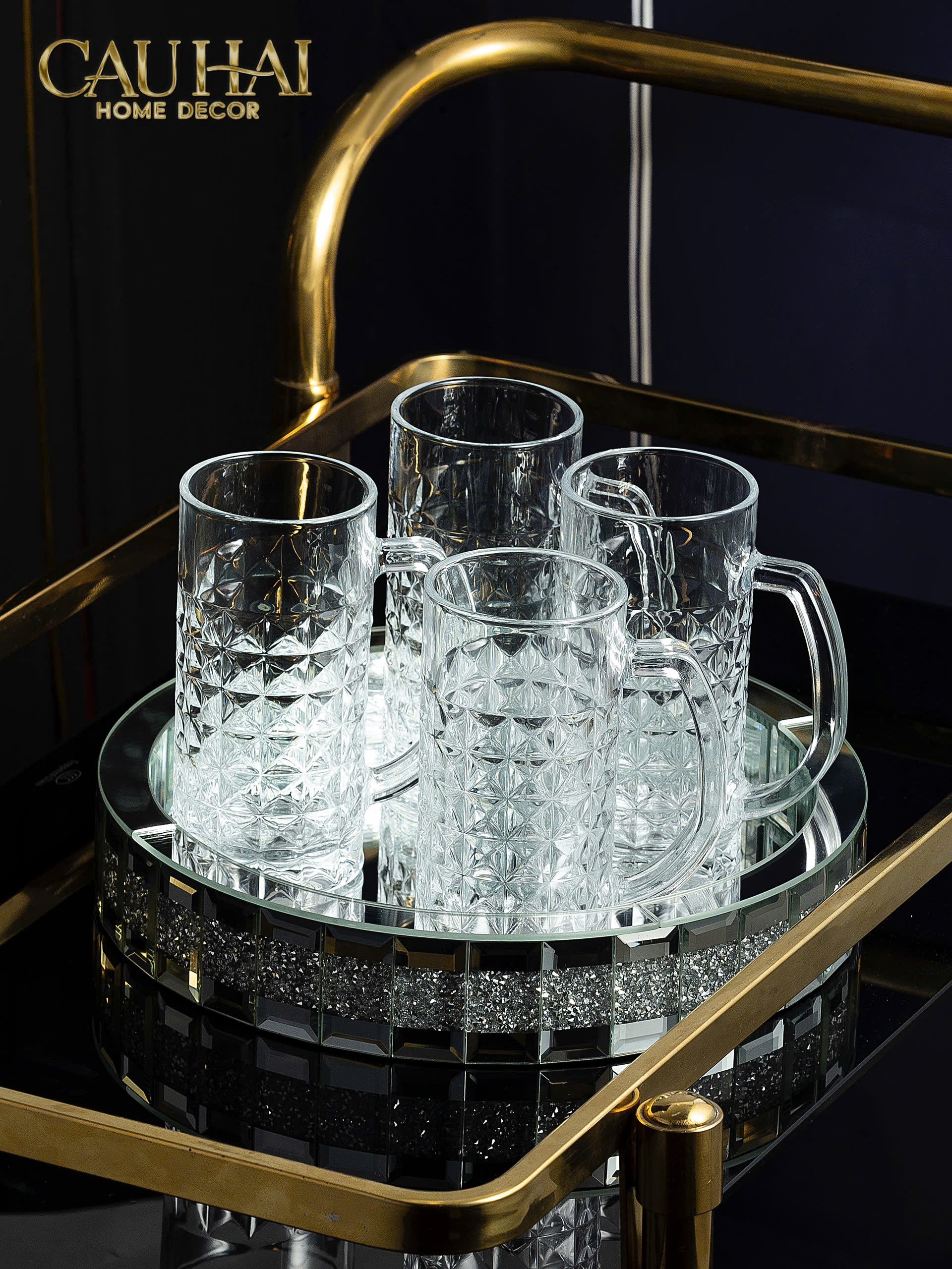 KHAY TRÒN CRYSTAL MIRROR LUXE TRAY FW25 - CẬU HAI HOME DECOR