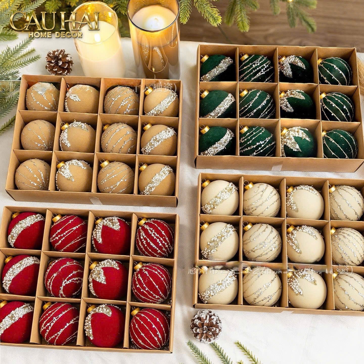 FÊTES COUTURE - SET CHÂU NHUNG ROUGE VELOUR CHRISTMAS ORNAMENTS 16PCS - CẬU HAI HOME DECOR