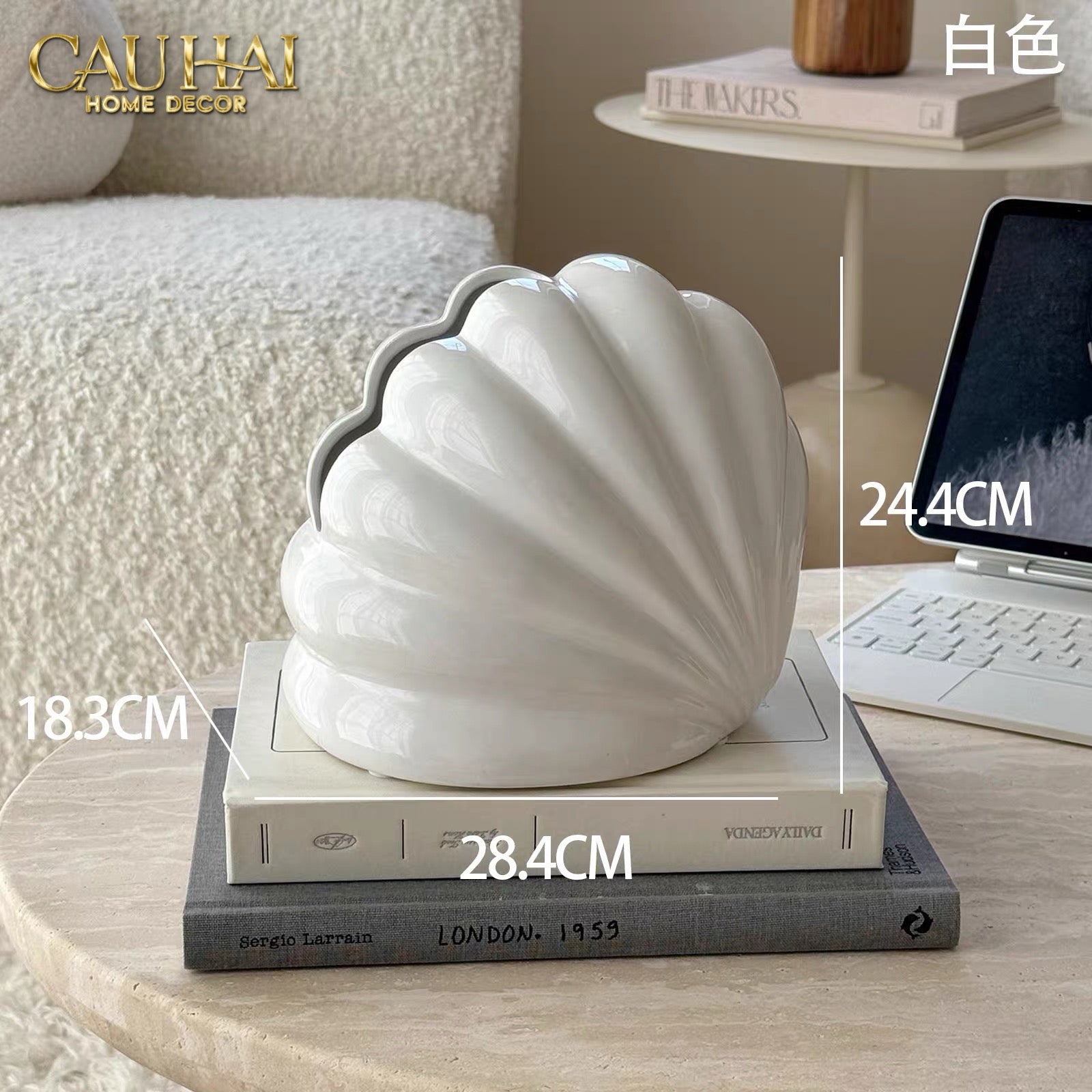 HỘP KHĂN GIẤY CERAMIC SNOW NORDIC SHELL BOX - CẬU HAI HOME DECOR