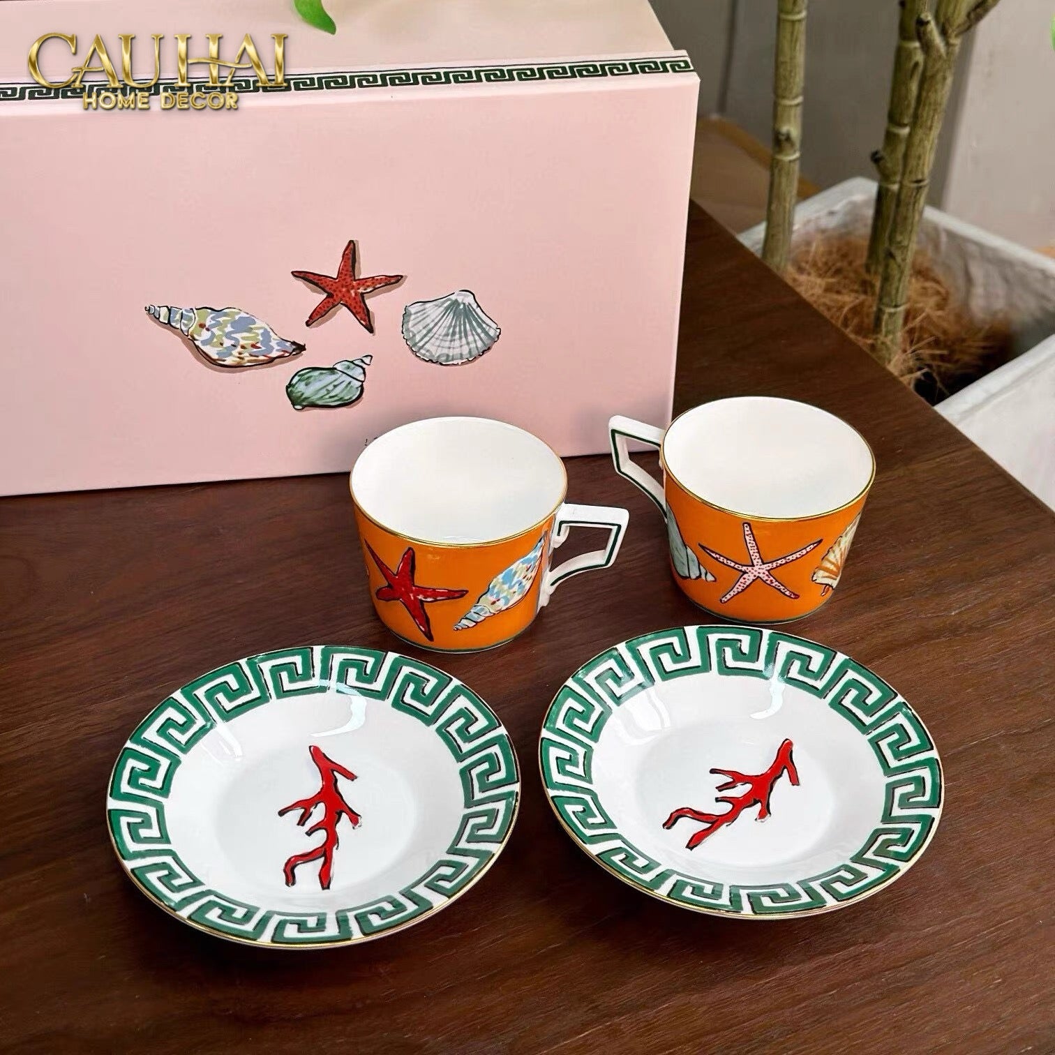 HOME COUTURE - SET BÌNH TRÀ 5 PCS RC. GINORI LABIRITO VERDE FULLBOX - CẬU HAI HOME DECOR