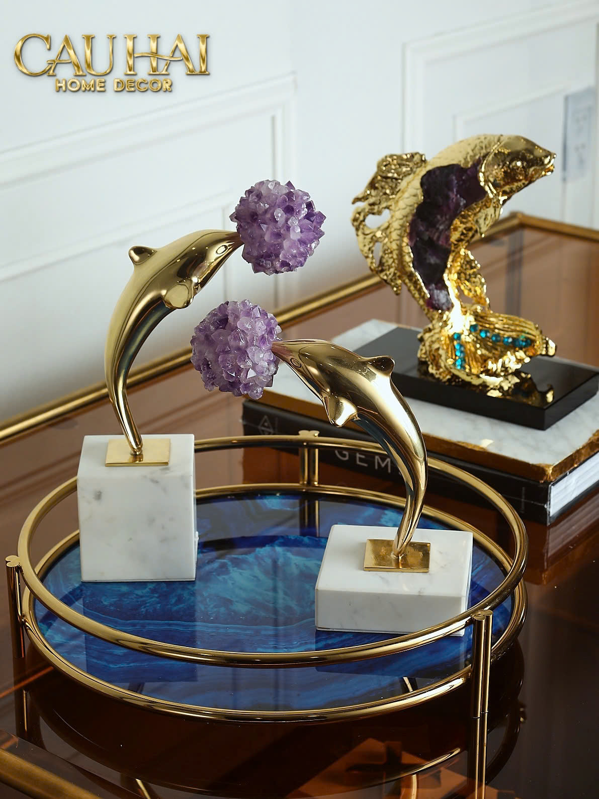 Home Couture - Tượng Đồng Cá Chép Royale Amethyst Dragon Ascend H22-CẬU HAI HOME DECOR