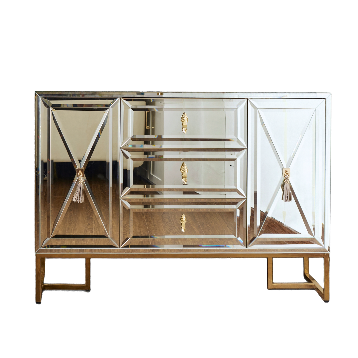Maison Couture - Bàn Console Gương Tráng Thuỷ Dát Cạnh Bevel Diamond Éclat Gold 86x122x35-BÀN CONSOLE - TỦ CONSOLE-CẬU HAI HOME DECOR-CẬU HAI HOME DECOR