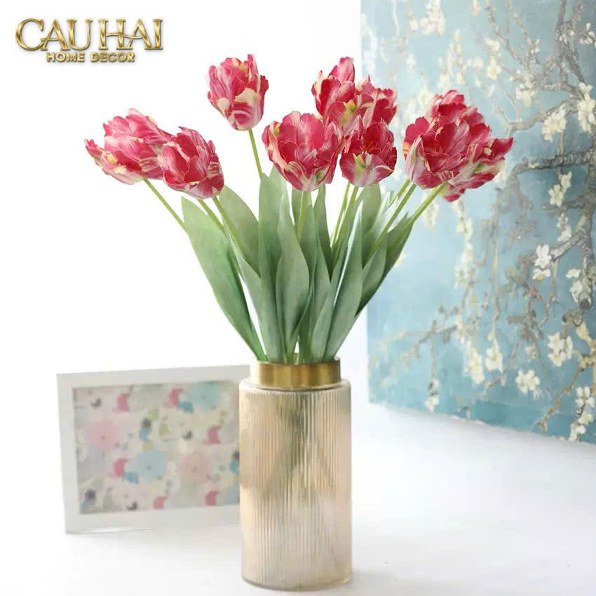 SET 2 CÀNH HOA PARROT TULIP POWDER PINK / FUCHSIA - CẬU HAI HOME DECOR