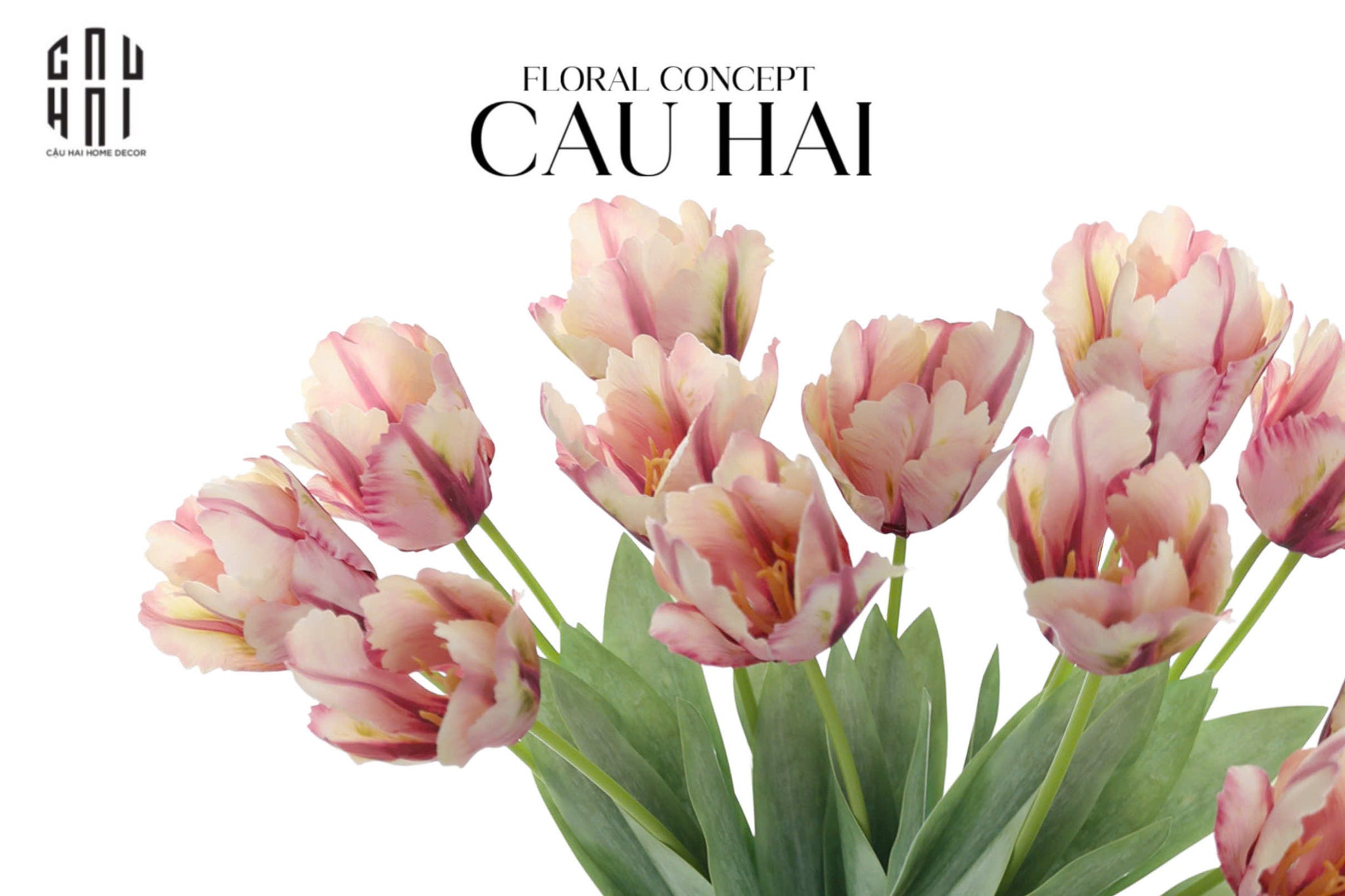 SET 2 CÀNH HOA PARROT TULIP POWDER PINK / FUCHSIA - CẬU HAI HOME DECOR