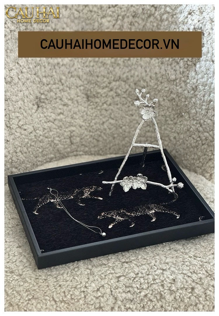 KHAY GỖ TWEED LUX LEATHER NOCTURNAL PANTHER 30X40 - CẬU HAI HOME DECOR