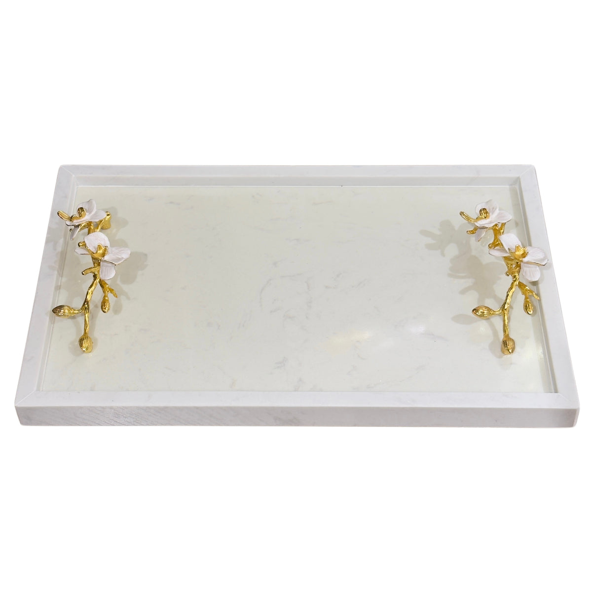Maison Couture - Khay Đá Marble Chữ Nhật Haute Orchid Golden Branches Decorative Trays 22x37-KHAY TRANG TRÍ-Đối tác tại Trung Quốc theo từng đơn đặt hàng-CẬU HAI HOME DECOR