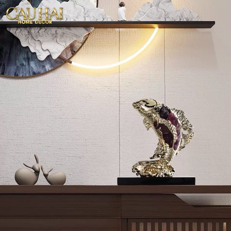 Home Couture - Tượng Đồng Cá Chép Royale Amethyst Dragon Ascend H22-CẬU HAI HOME DECOR