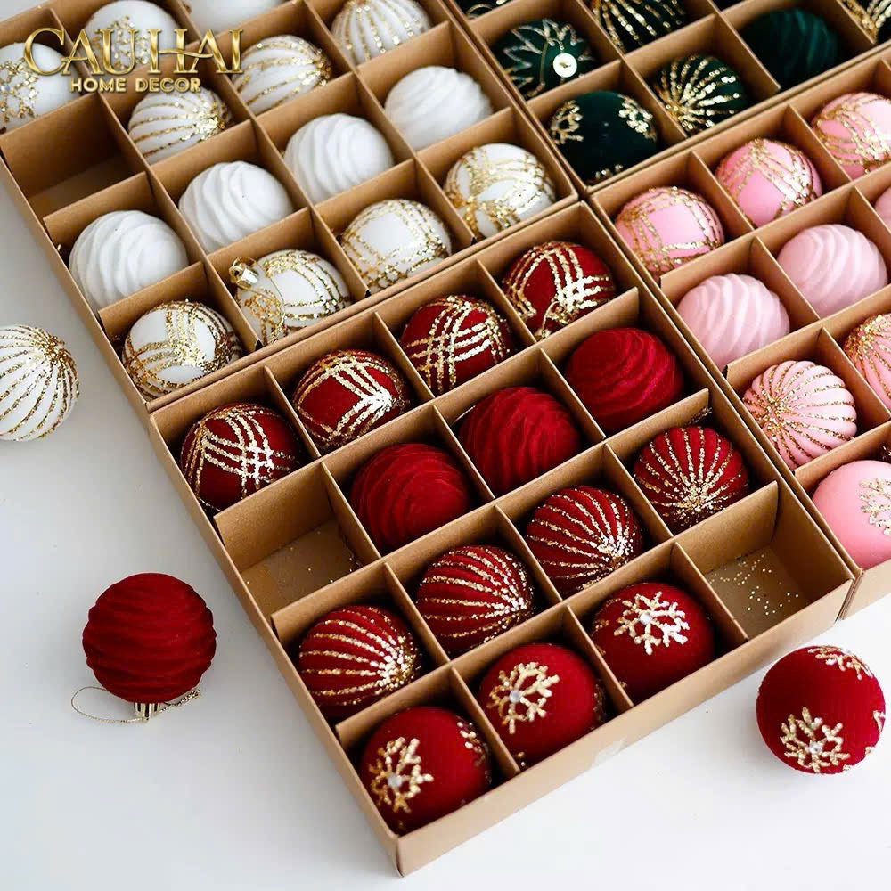 FÊTES COUTURE - SET CHÂU NHUNG ROUGE VELOUR CHRISTMAS ORNAMENTS 16PCS - CẬU HAI HOME DECOR
