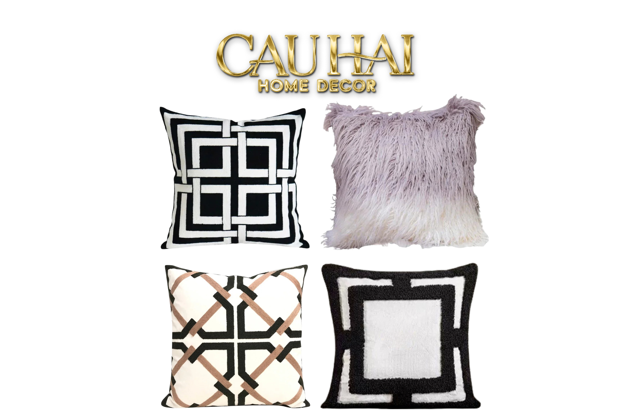 VỎ GỐI CANVAS MONO GEOMETRIC BORDER 45 - CẬU HAI HOME DECOR
