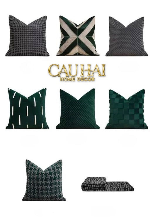 FÊTES COUTURE - VỎ GỐI NHUNG EMERALD VELVET BROKEN STRIPES 45-CẬU HAI HOME DECOR