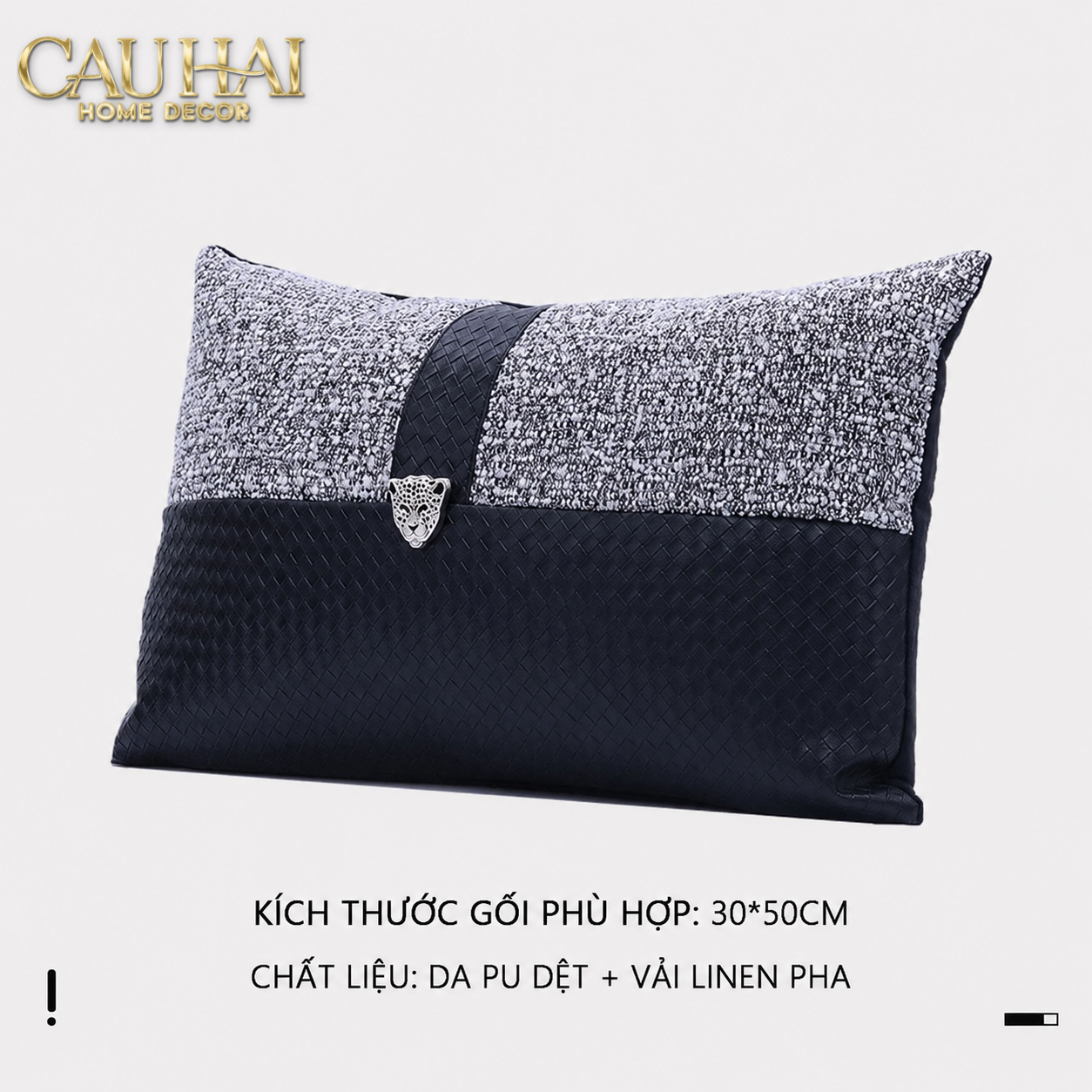 Gối Tweed Leather Midnight Sentinel Panther 30X50
