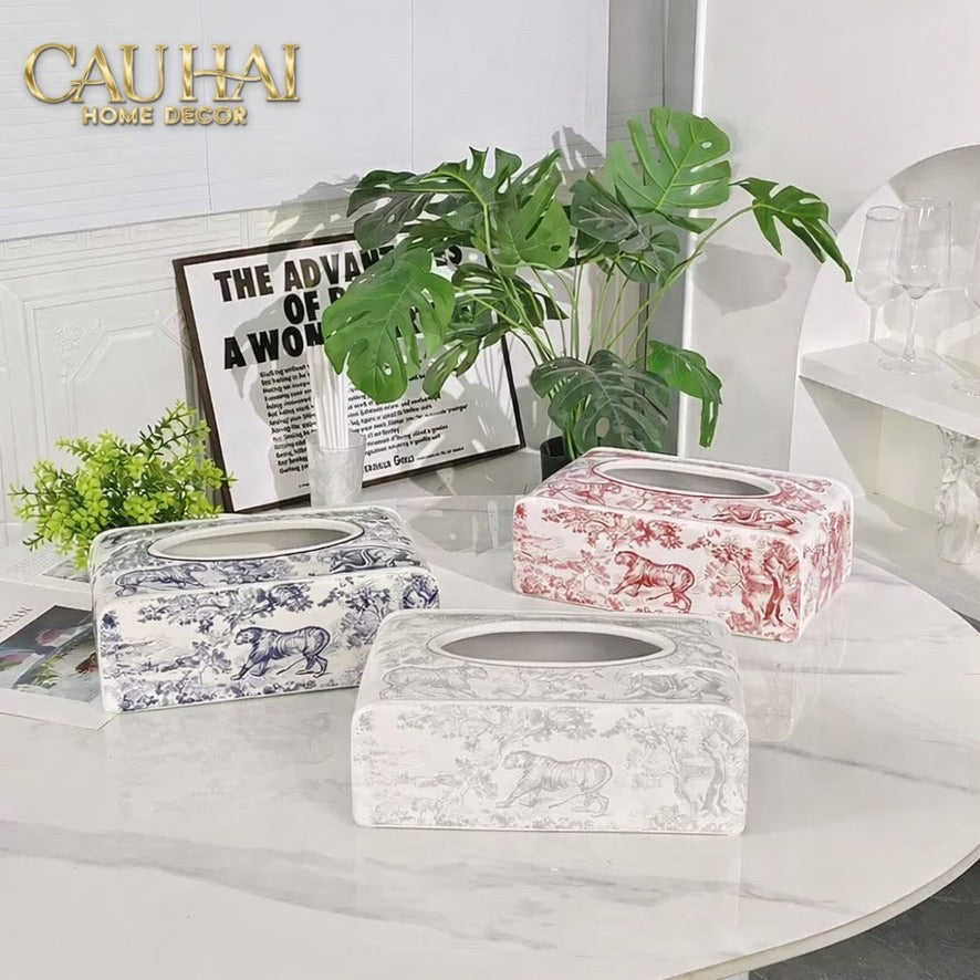 Maison Couture -  Hộp Khăn Giấy D.O Gốm Sứ Toile de Jouy Red Porcelain Tissue Box