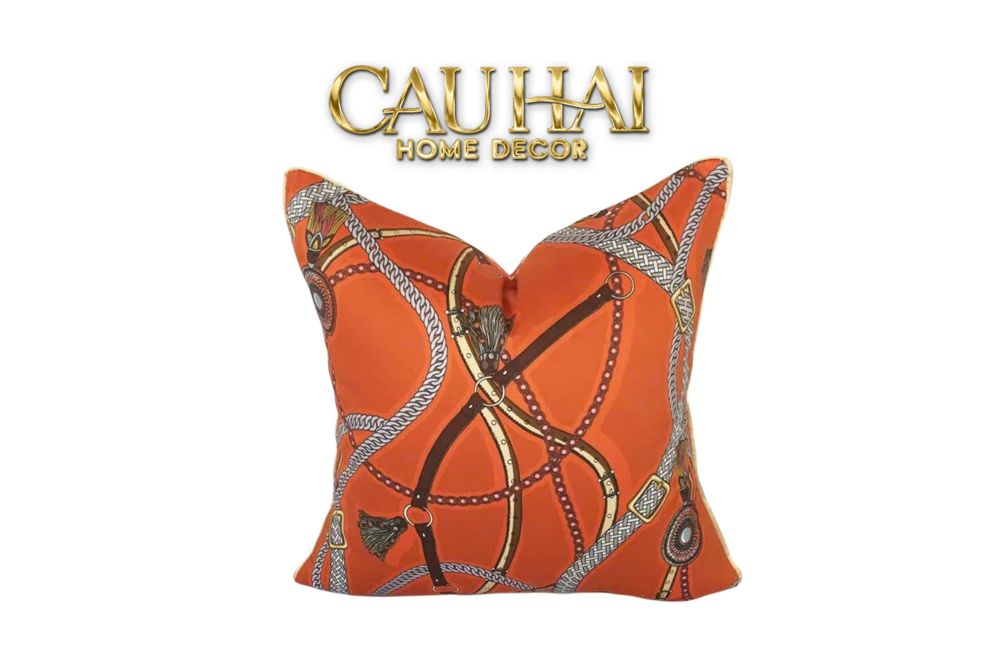 VỎ GỐI COTTON SATIN LES RÊNES ÉQUESTRES - VERMILLION 45 - CẬU HAI HOME DECOR