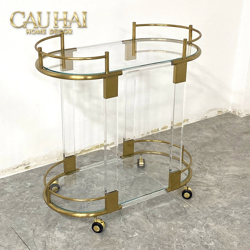 Maison Couture - Xe Đẩy Quầy Bar/ Bar Cart Oval 2 Tầng Kính Acrylic L’Arc Doré