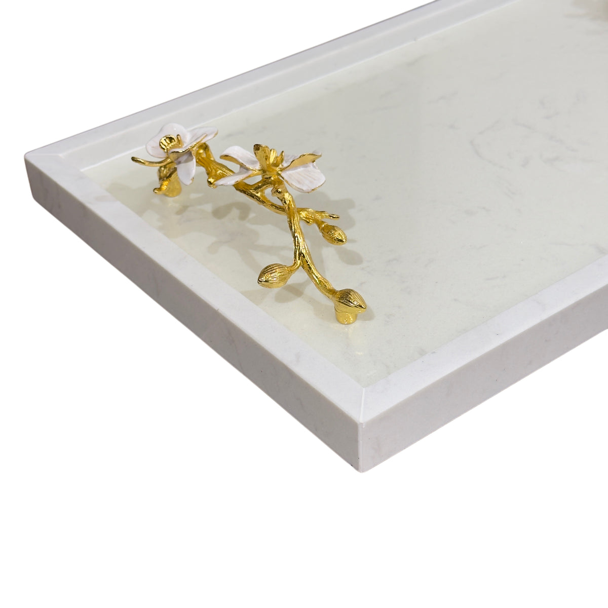 Maison Couture - Khay Đá Marble Chữ Nhật Haute Orchid Golden Branches Decorative Trays 22x37-KHAY TRANG TRÍ-Đối tác tại Trung Quốc theo từng đơn đặt hàng-CẬU HAI HOME DECOR