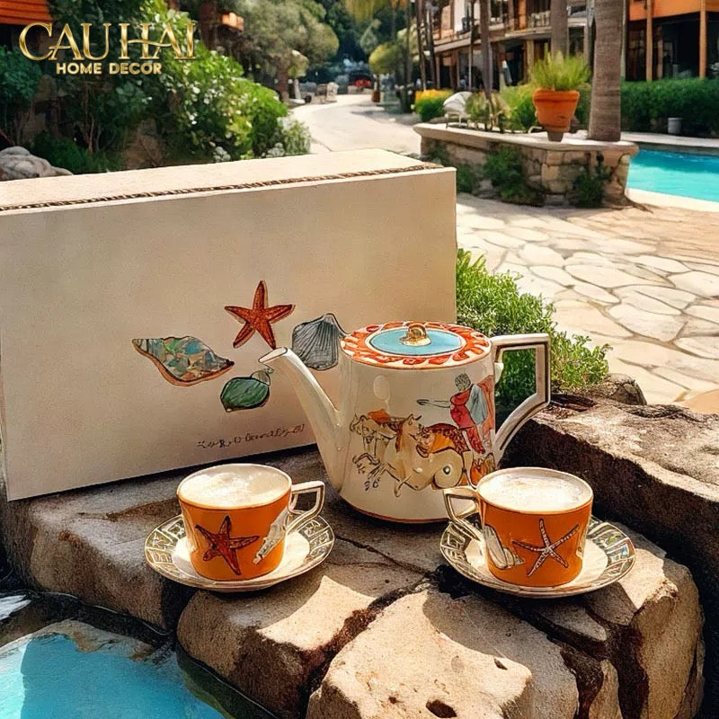 HOME COUTURE - SET BÌNH TRÀ 5 PCS RC. GINORI LABIRITO VERDE FULLBOX - CẬU HAI HOME DECOR