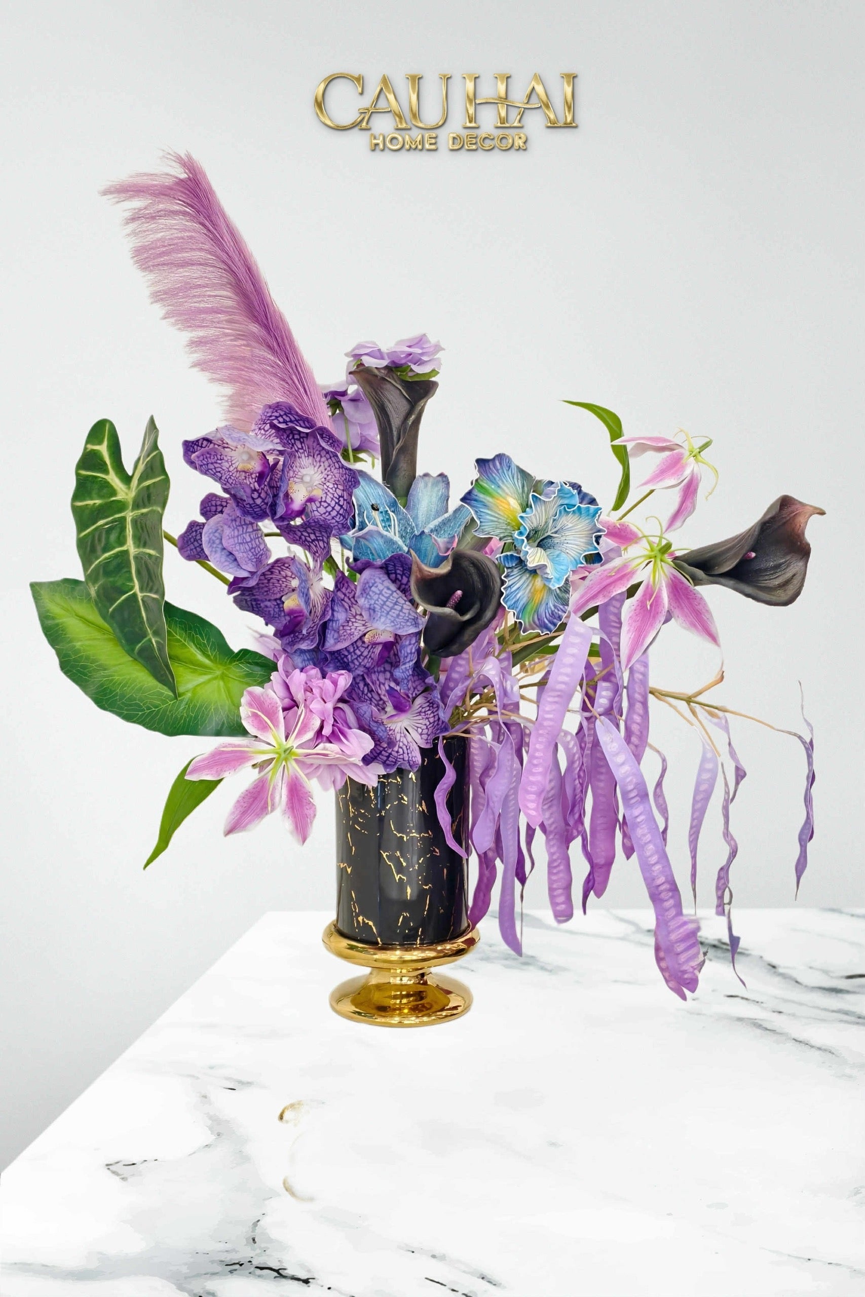 SET 2 BÌNH HOA SỨ - BLACK ARTHUR MARBLE H23/19 - CẬU HAI HOME DECOR