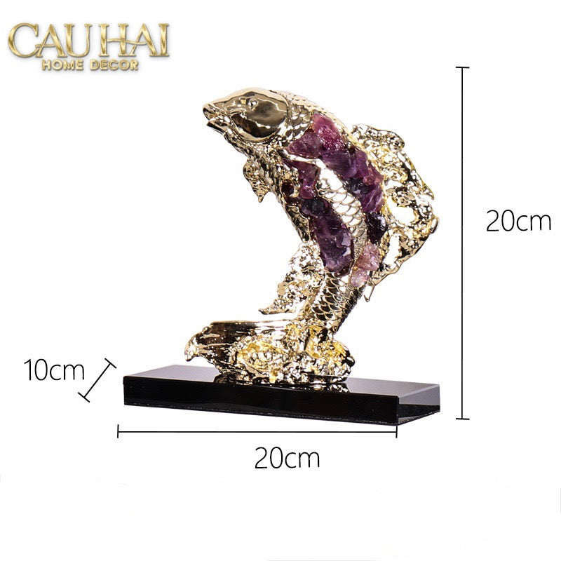 Home Couture - Tượng Đồng Cá Chép Royale Amethyst Dragon Ascend H22-CẬU HAI HOME DECOR