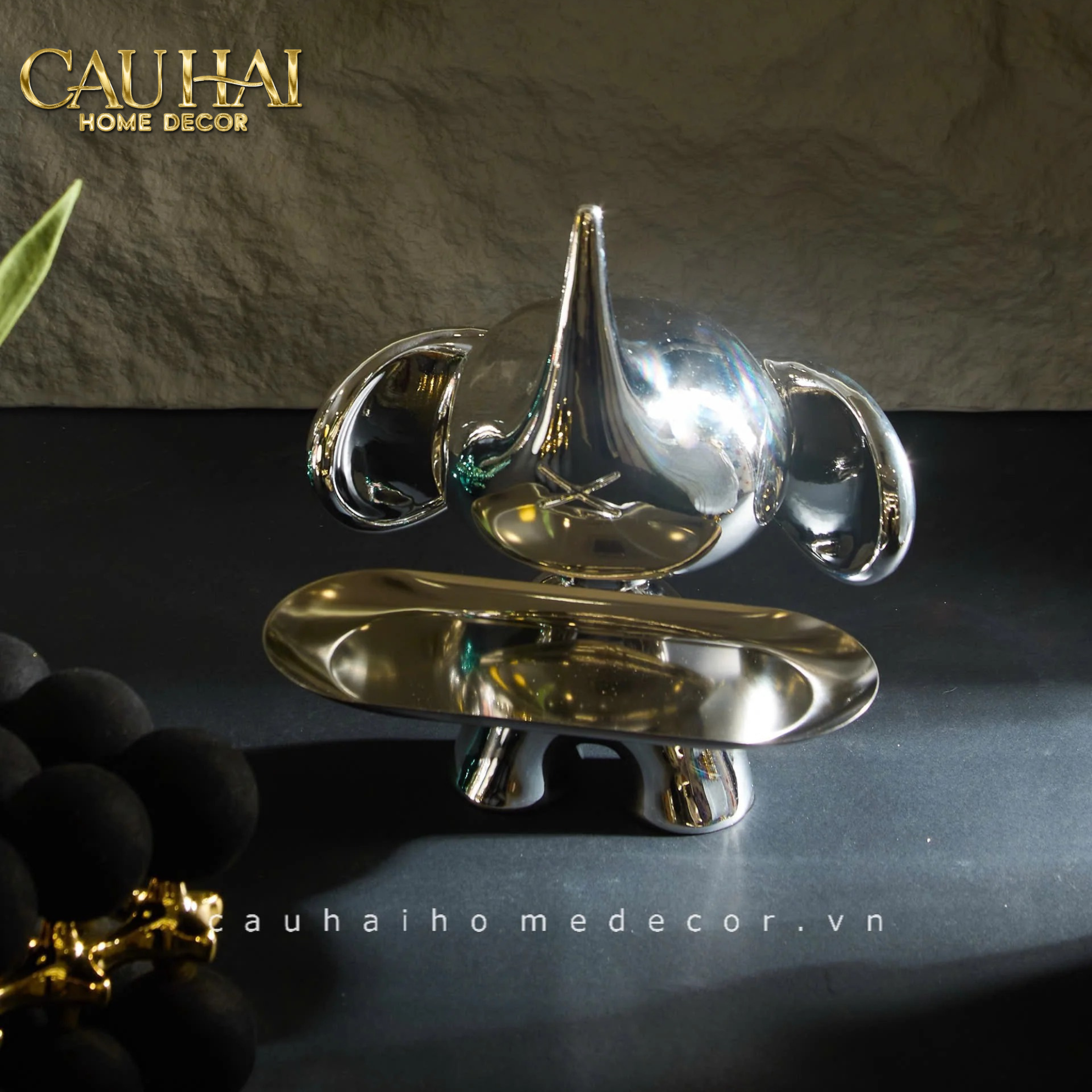 ELYSIAN FW25 - TƯỢNG VOI FIGURINE PLATINUM ASTRO ELEPHAS H27-CẬU HAI HOME DECOR