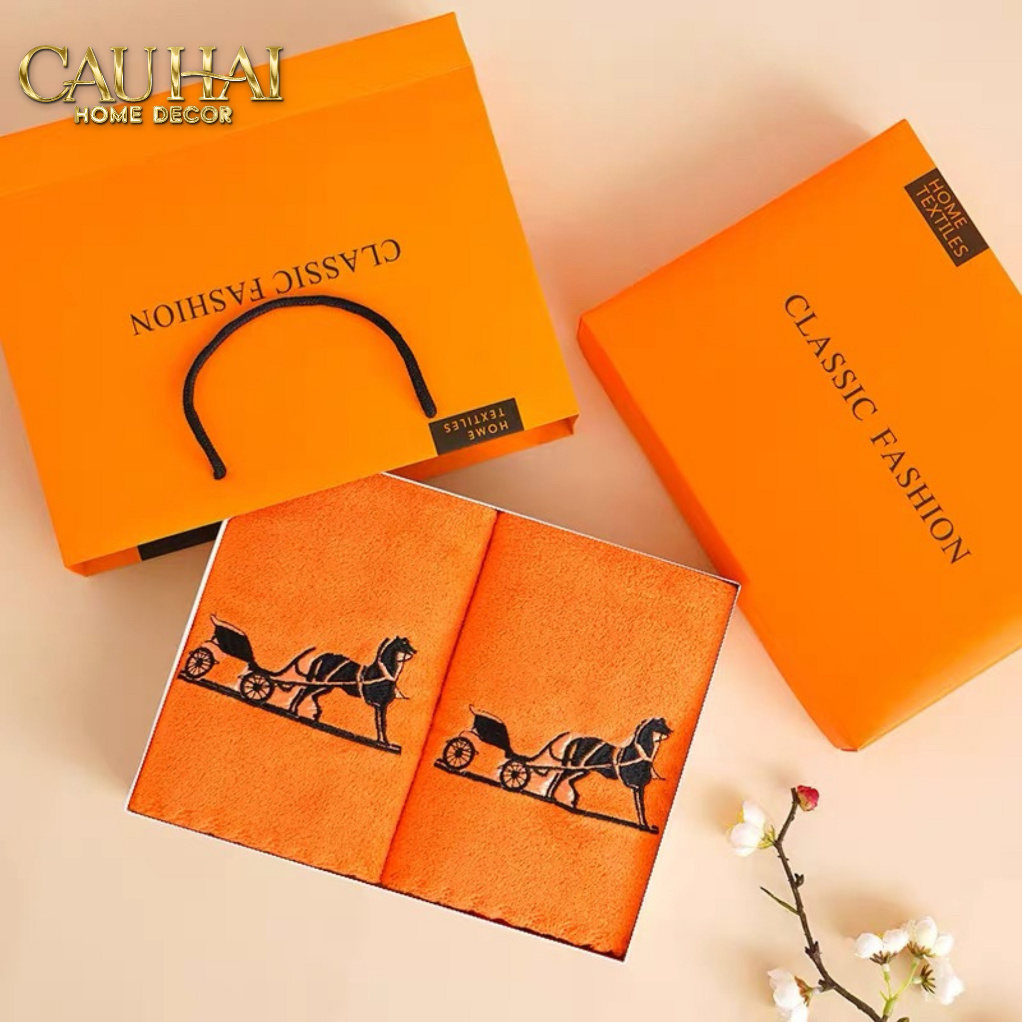 SET 2 KHĂN MẶT 40X90 - CHARIOTS CARRIAGE - FACE TOWEL FULL BOX - CẬU HAI HOME DECOR