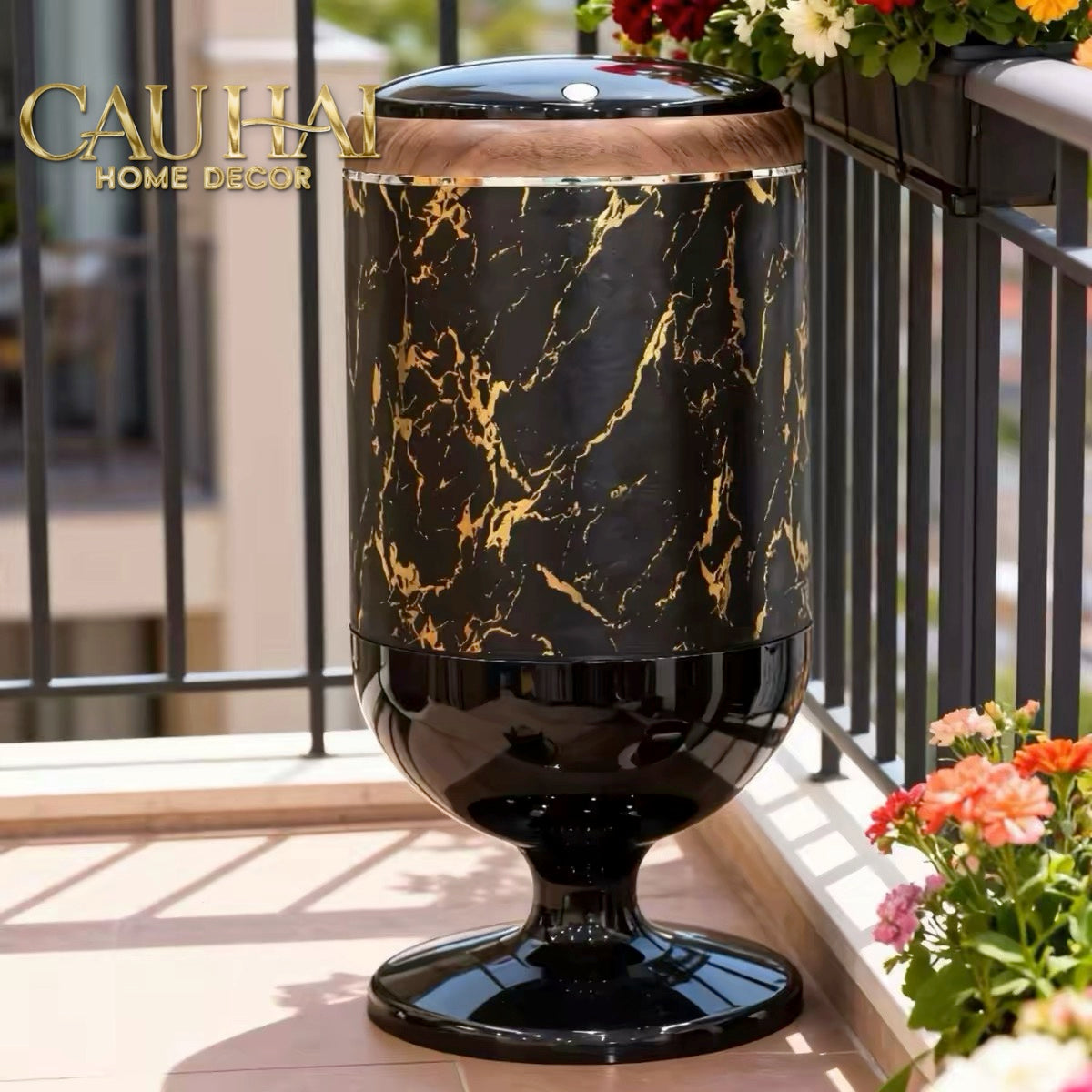 Thung Rac Cam Bien Thong Minh Noir Marquina Trash Bin 15L